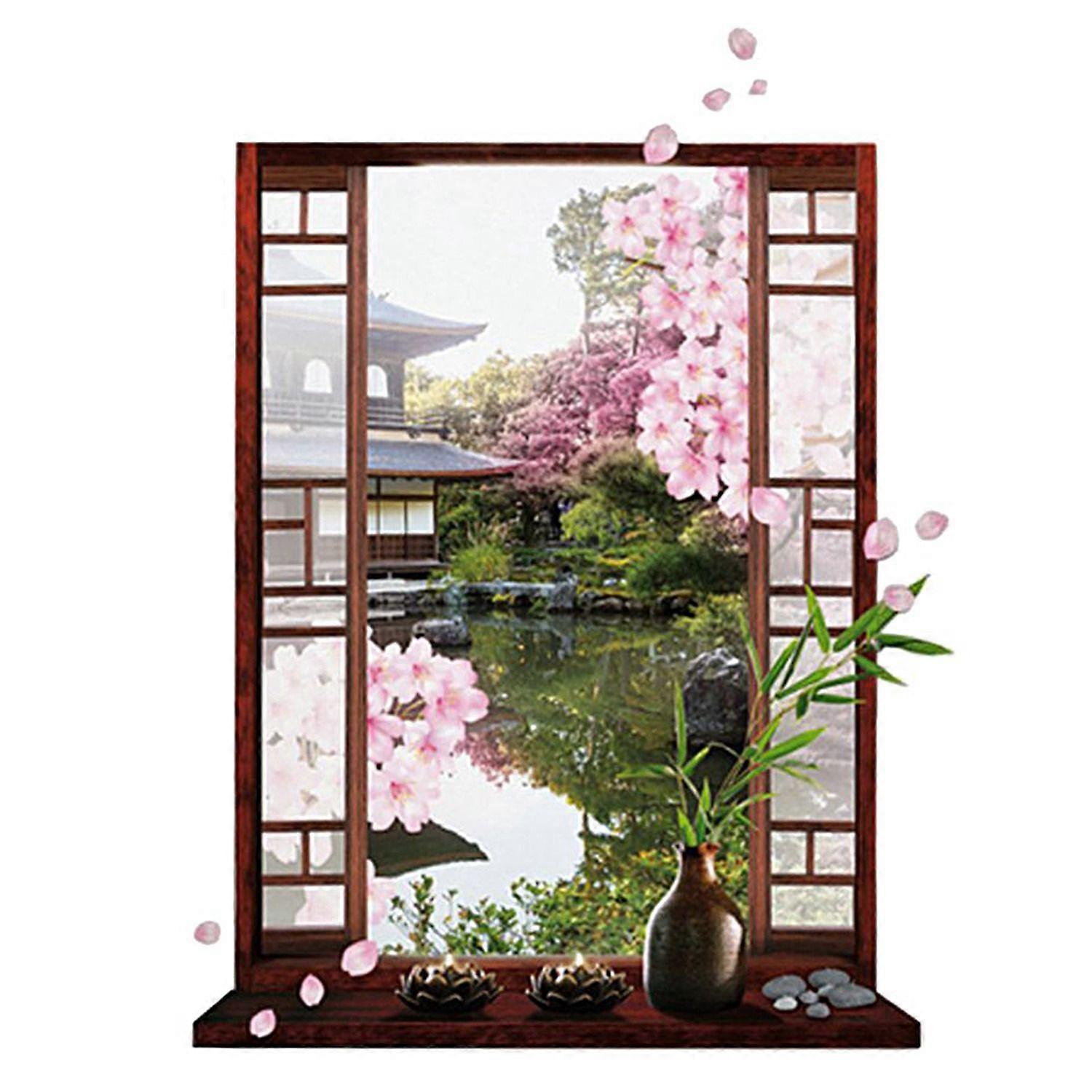 3D Window Sakura Peach Blossom Flower Art Wall Sticker Removable Decal