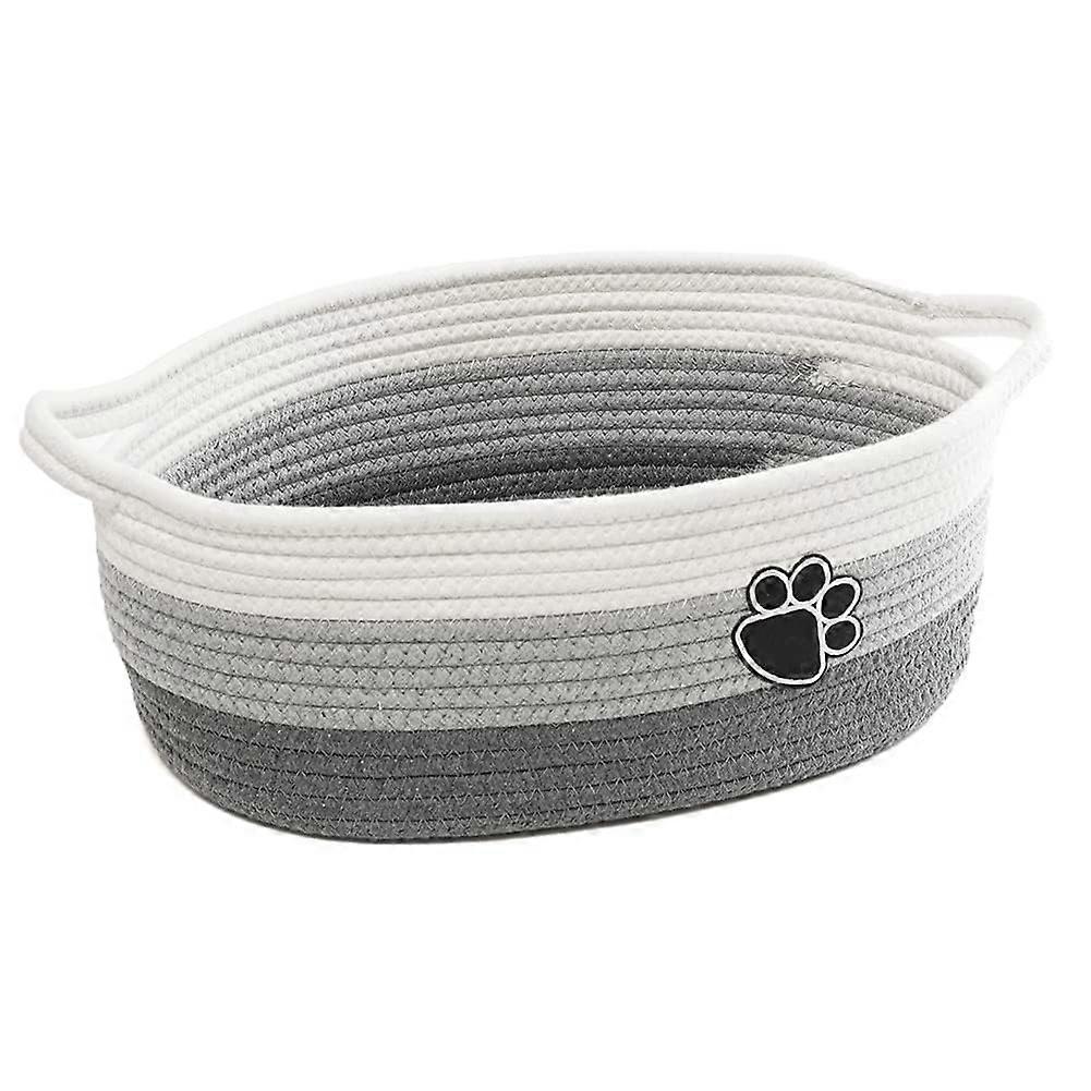 Small Woven Baskets Cotton Rope Storage Bin With Handle Grey White Nursery Toy Organizer Dog Toy Storage Bin