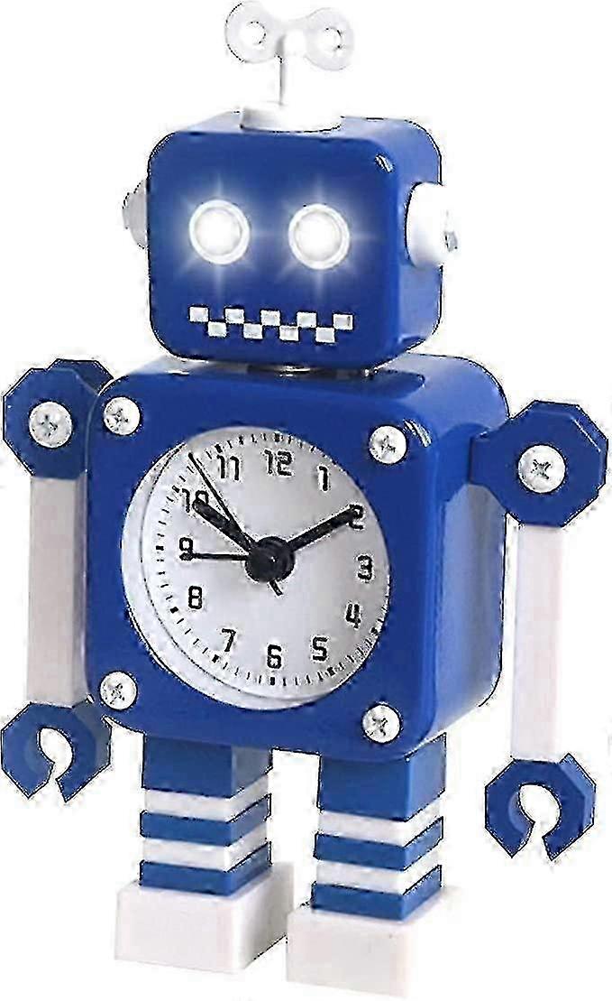 Robot Alarm Clock with Flashing Light-Up Eyes & Rotating Arm - Stainless Metal Silent Clock for Bedrooms