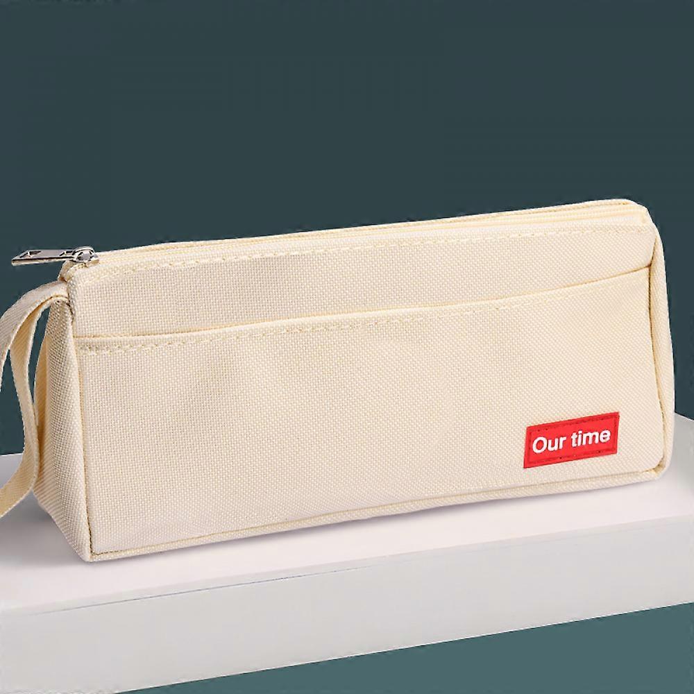 Large capacity canvas pen bag, simple design, double-layer, ideal for students, high-quality pencil and stationery storage
