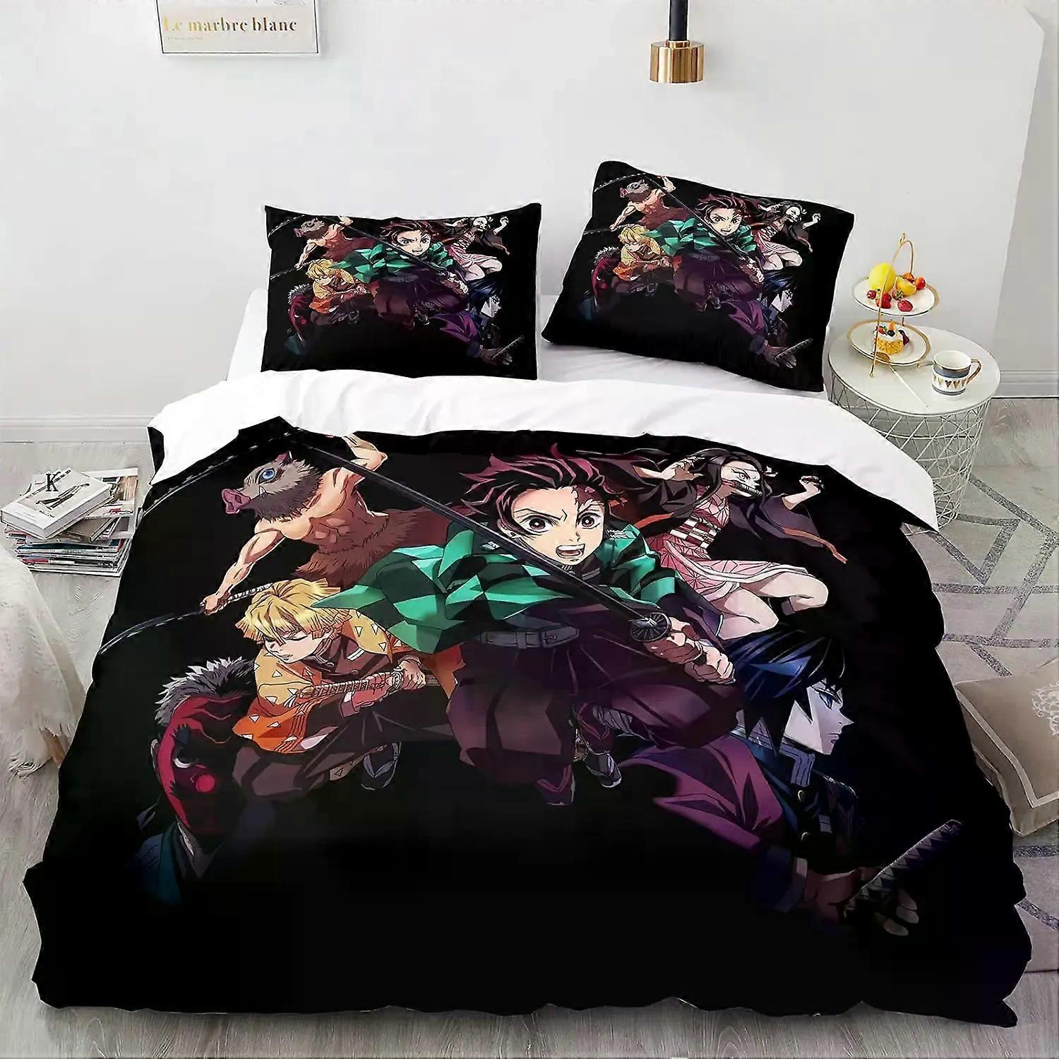 TE2286 Housse de couette avec taie d’oreiller Anime 3D Demon Slayer Motif Ensemble de literie, Ensemble de housse de couette pour adolescents Couverture super douce