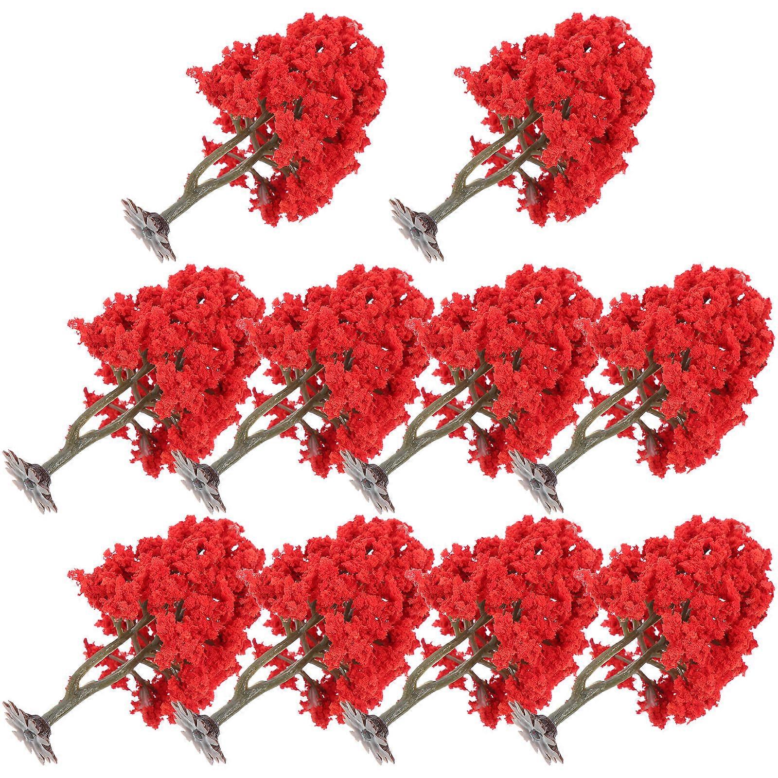 Sand Table Model Trees Red Mini House Model Tree for Decor 10Pcs Set