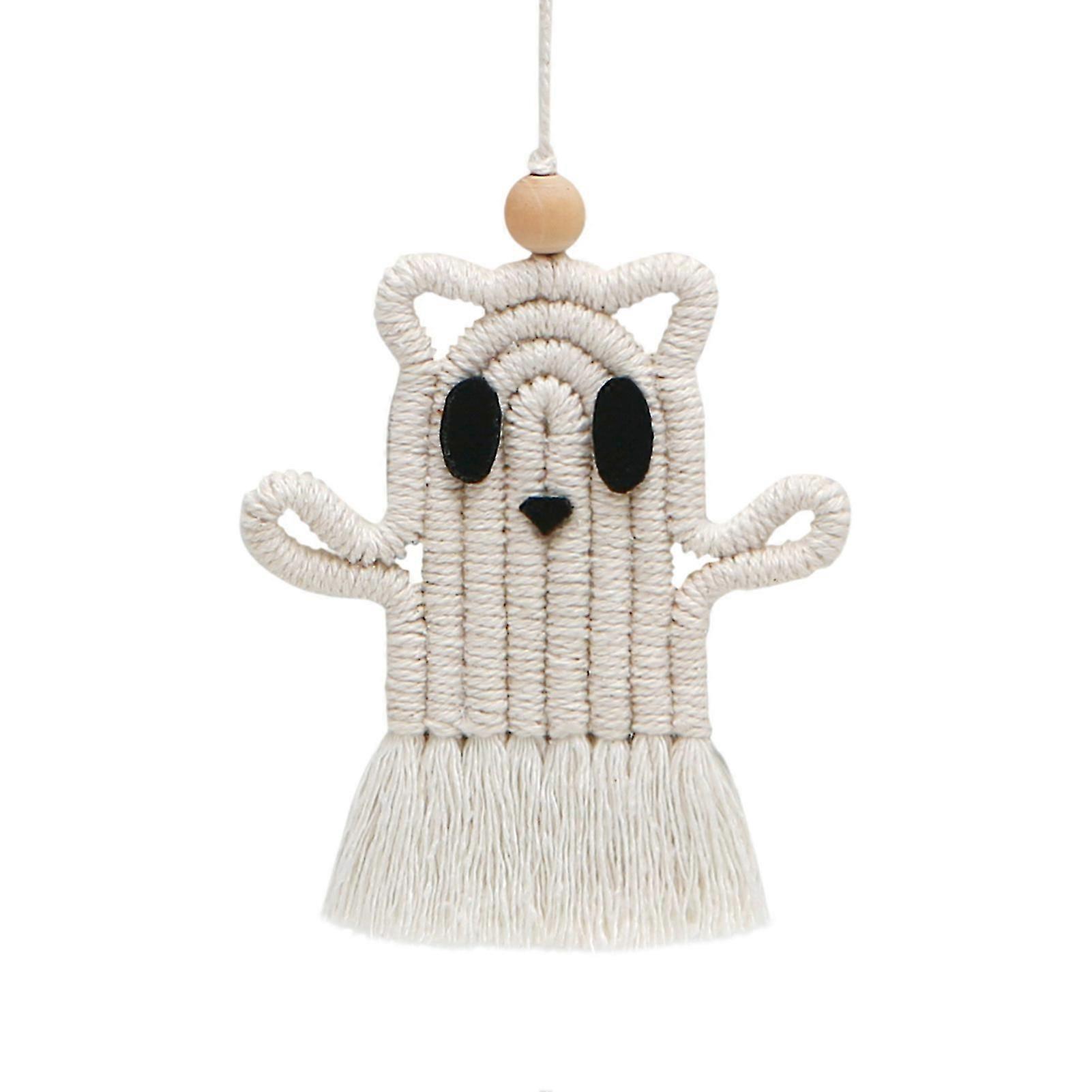 Handmade Halloween Ghost Hanging Decoration Wooden Bead Cotton Rope Tassel Ghost Hanging Ornament Holiday Party White Ghost Pendant Qinghai