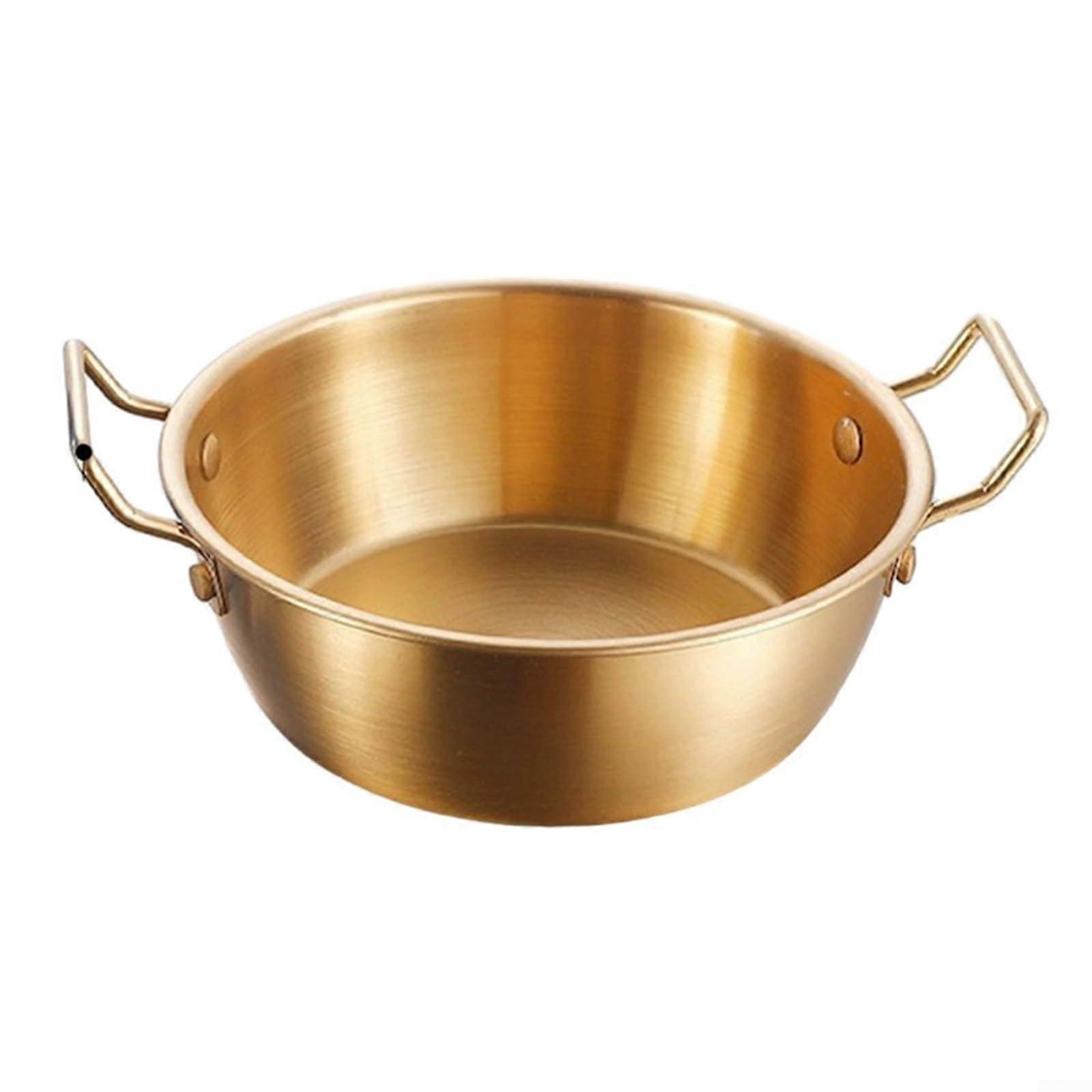 Strength Stainless Steel Bowl With Handles And Smooth Edges Gold 17 Cm For Daily Use