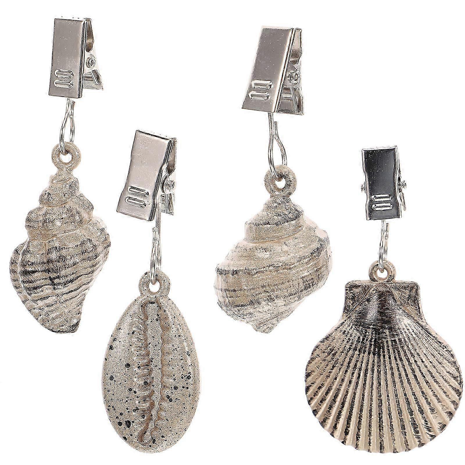 4Pcs Tablecloth Weights Tablecloth Pendant Shell Shaped Table Cover Weights with Metal Clip