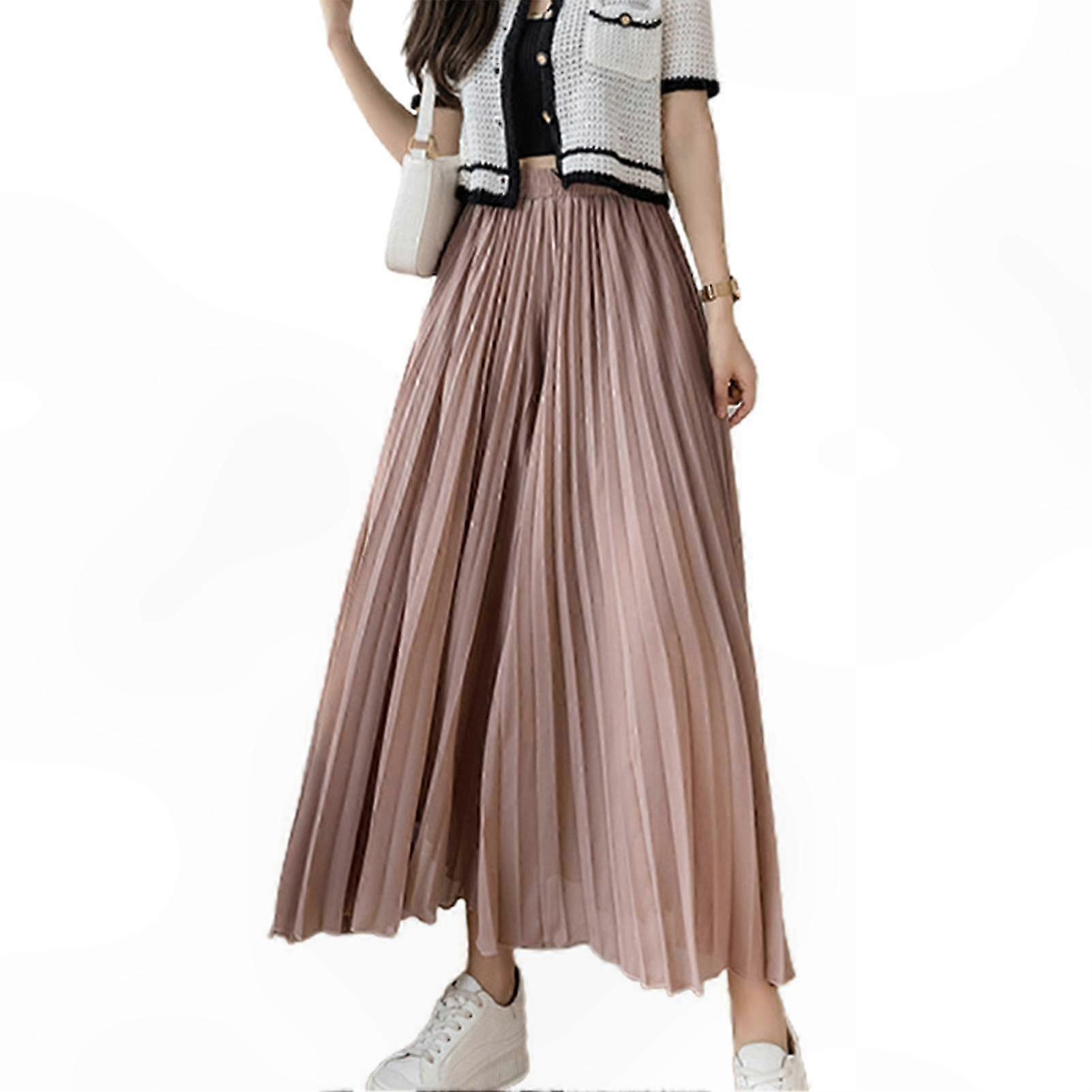 Maxi gonna a pieghe da donna - Gonna lunga con volant Boho a trapezio a vita alta elastica modesta per casual o ufficio