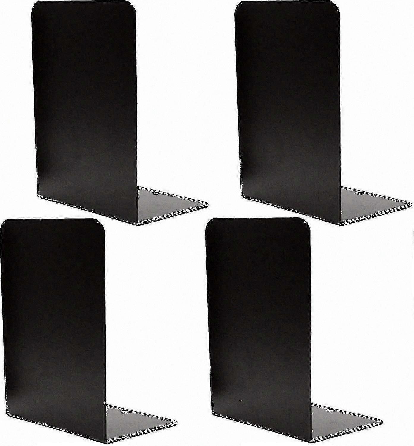 Set of 4 Black Metal Bookends with Non-Slip Rubber Base for Home and Office Decoration