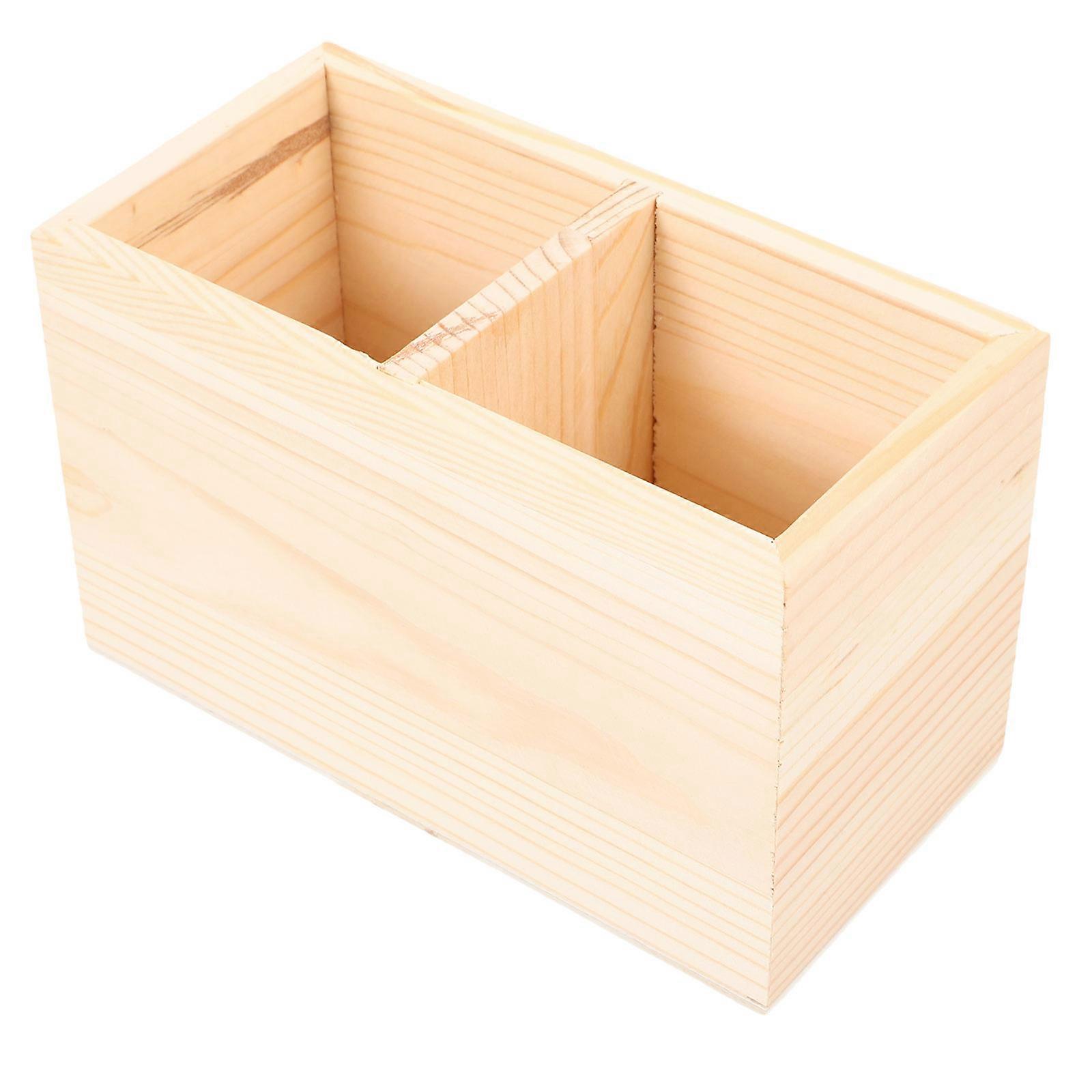 DIY Box Container for Pencil Holding 2Pcs Two Compartments Wooden Holder