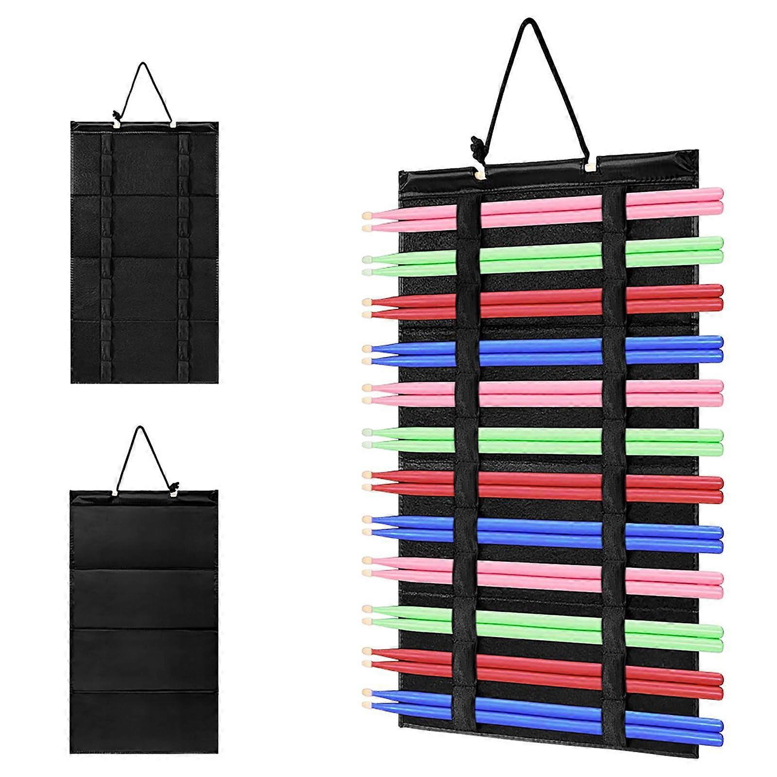Foldable Drumstick Organizer, 12Pair Drumstick Storage, Drumstick Display Rack, Black Polyester, Easy To Hang And Store