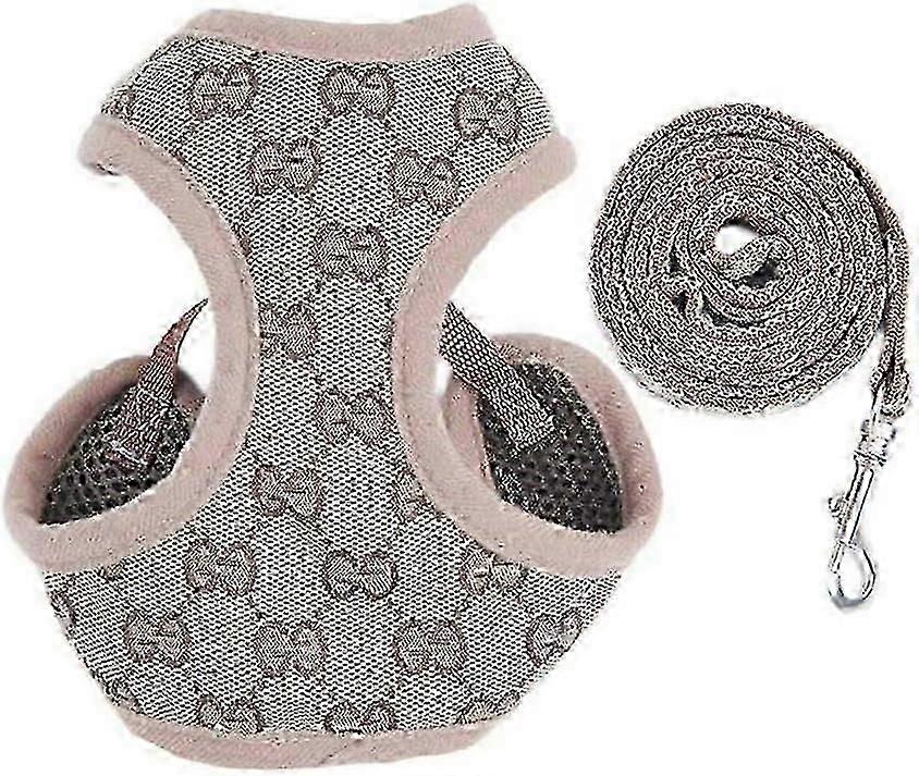 Dog Harness and Lead, Adjustable Soft Mesh Vest Harness Leash Set Mesh Padded Plaid Escape ProofS)