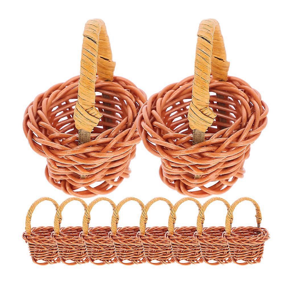 Woven Brown Mini Flower Baskets for Storage Use 40Pcs with Handles