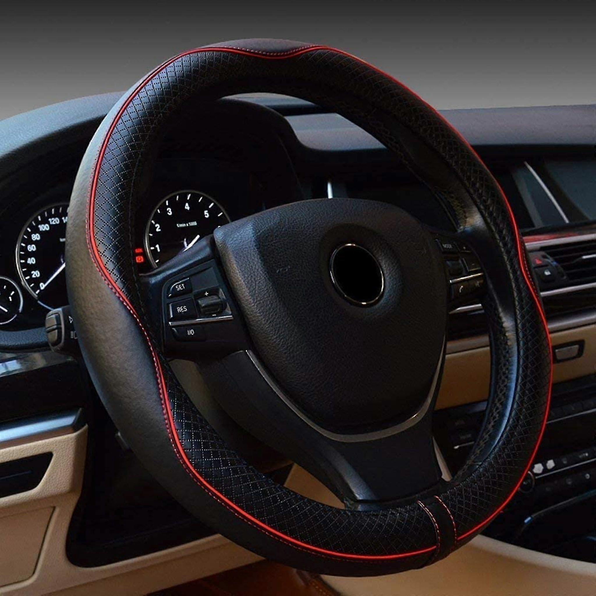 Universal Car Steering Wheel Cover Βαρέως Τύπου Γνήσιο Δερμάτινο Κάλυμμα Τιμονιού 38cm/15'' Αντιολισθητικό Κάλυμμα Τιμονιού Προστατευτικό Τιμονιού (β)