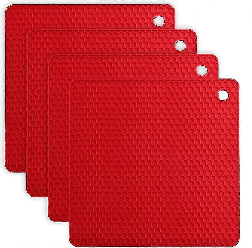 4pcs-square Honeycomb Mat Silicone Placemat Potholder-red