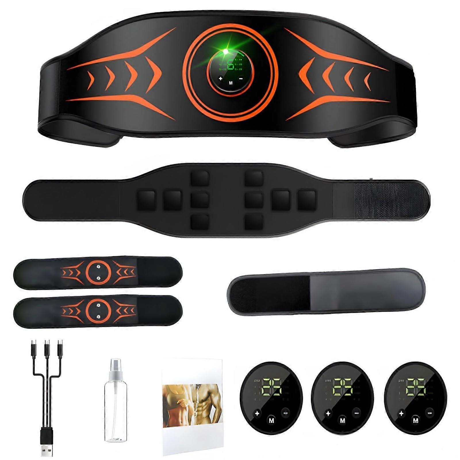 Muscle Toning Belt For Abdominal And Arm Exercises Black And Orange LED Indicator Adjustable Waist And Wrist Straps
