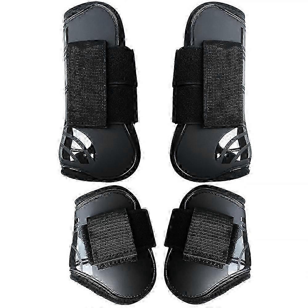 4-teiliges Set Reiten Springen Pferdebeinstiefel PU gepolstertes dickes Neoprenfutter Stoßdämpfung Le