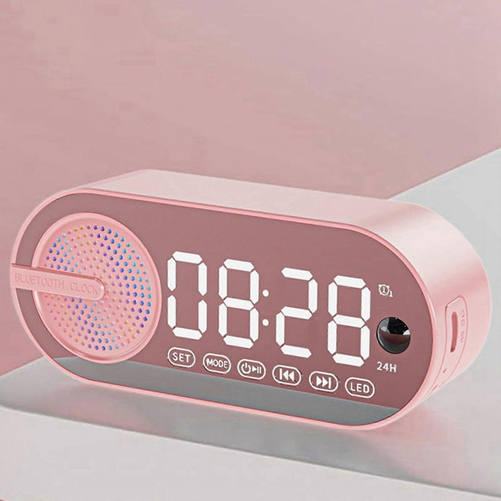 Digital Alarm Clock Bluetooth Speaker, Portable Speaker and FM Radio, Small Table Clock with Alarms for Heavy Sleepers