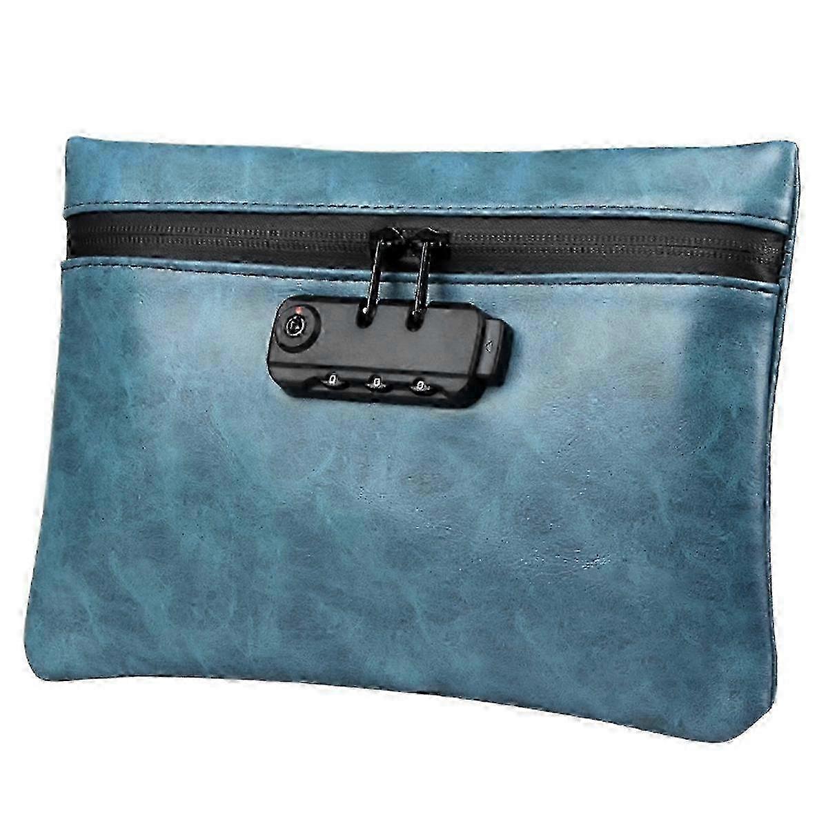 1 pcs Blue Fireproof Document Bag with Lock,24.8*17cm Portable Notary Zipper Closure Safe Locking Storage miao7