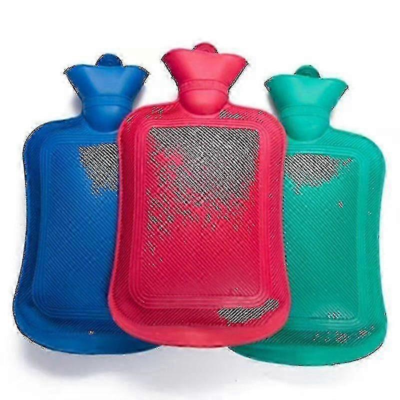 Pack Of 3 Hot Water Bottles - Natural Rubber 2 Litre Capacity - 3 Colours In Pack (red, Yellow And Blue)