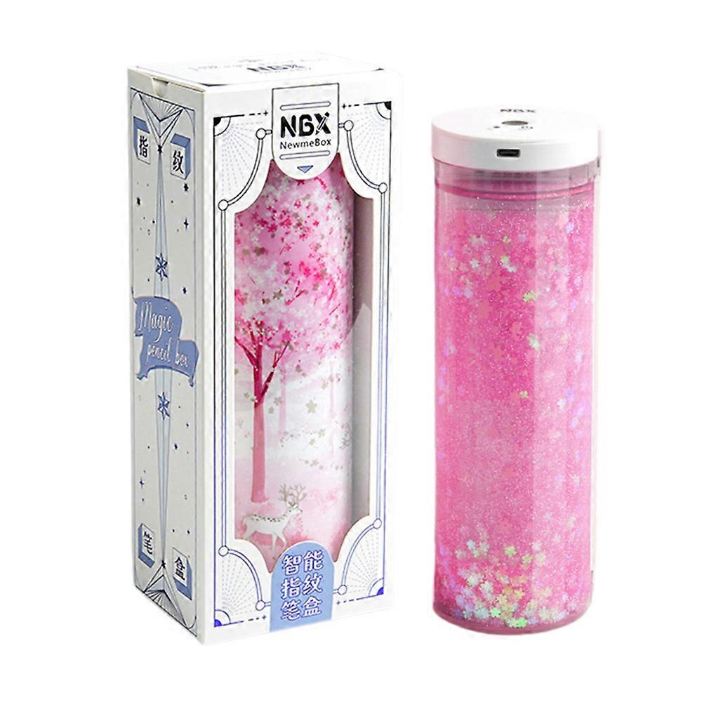 Multifunctional Pencil Case Box with Fingerprint Lock Double Layer Cylindrical Cute Pen Holder Built-in Mirror Erasable Notepad & Calculator Large Ca