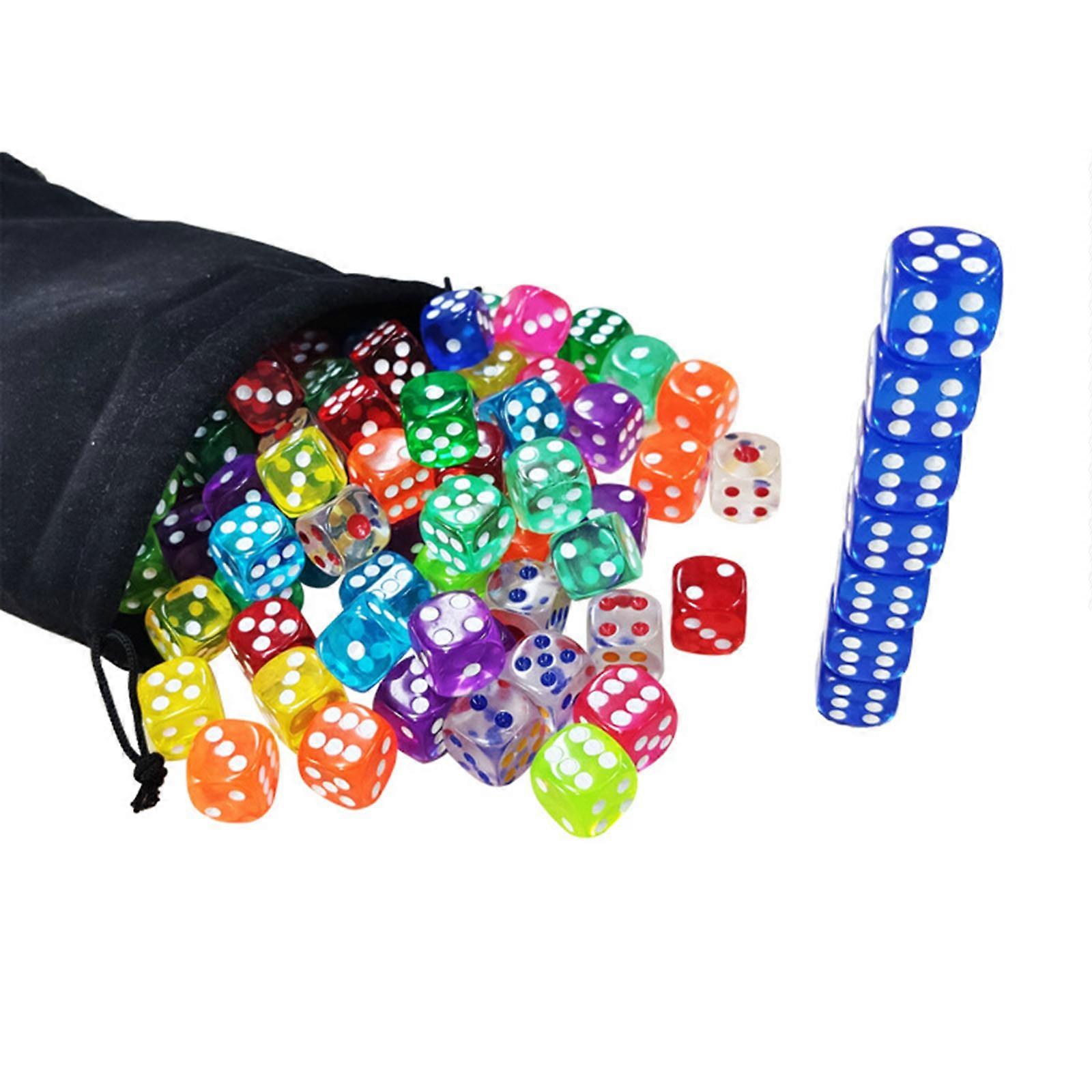 100Pcs Six Sided Dot Dices 14mm Colored Dices with Drawstring Bag Learning Resource Game Dices for Adult Board Game Multicolor