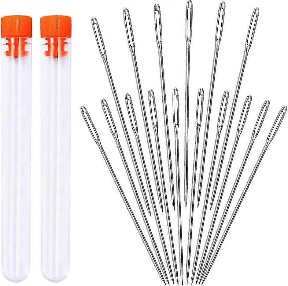 16 قطعة طويلة إبر الخياطة - 2 حجم كبير العين خياطة الإبر مع أنبوب تخزين إبرة، اليد إبر الخياطة لحرف قانون الخياطة، تنجيد