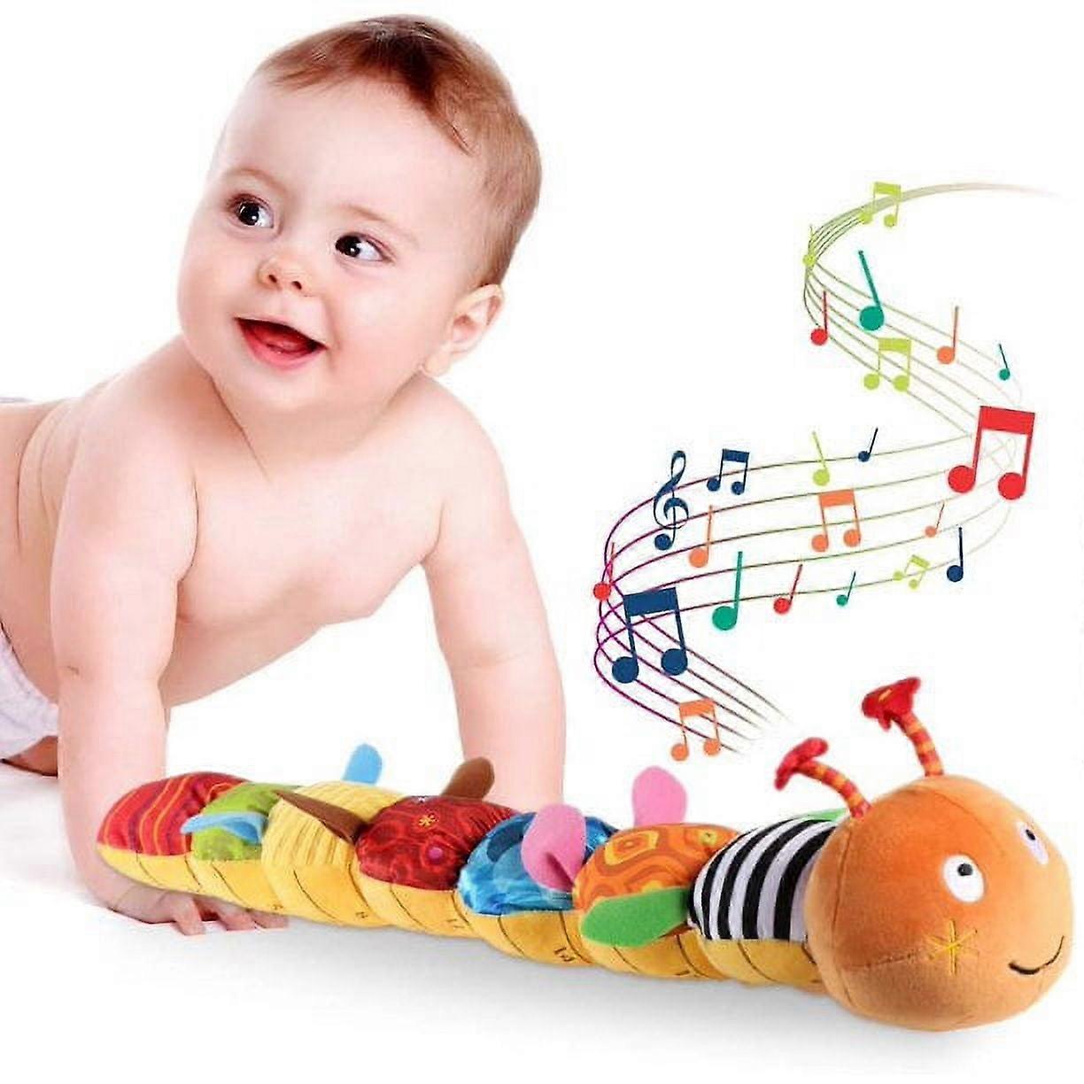 Multicolor Music Caterpillar Baby Toy with Bells & Rattles, Soft Foldable Tape Ruler Design, Educational Plush Toy for Newborns & Toddlers 9M+