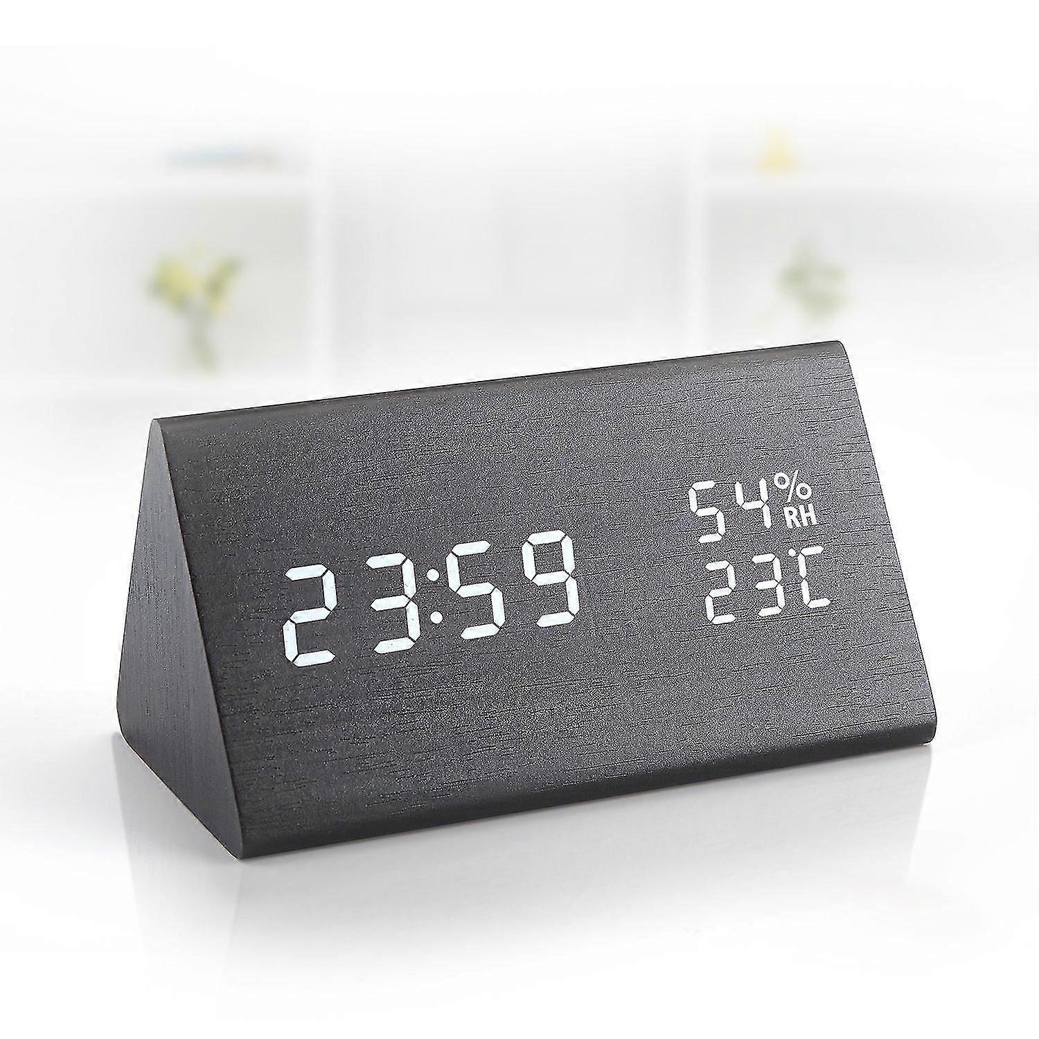 Digital Clock With Wooden Electronic Led Time Temperature Display