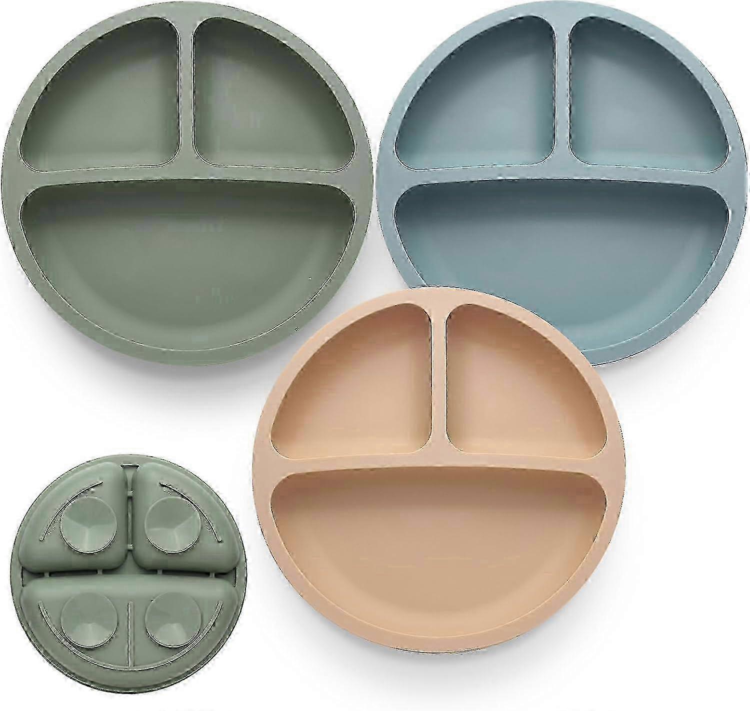 3 Pack Divided Plates Non-Slip Silicone Dining Essentials