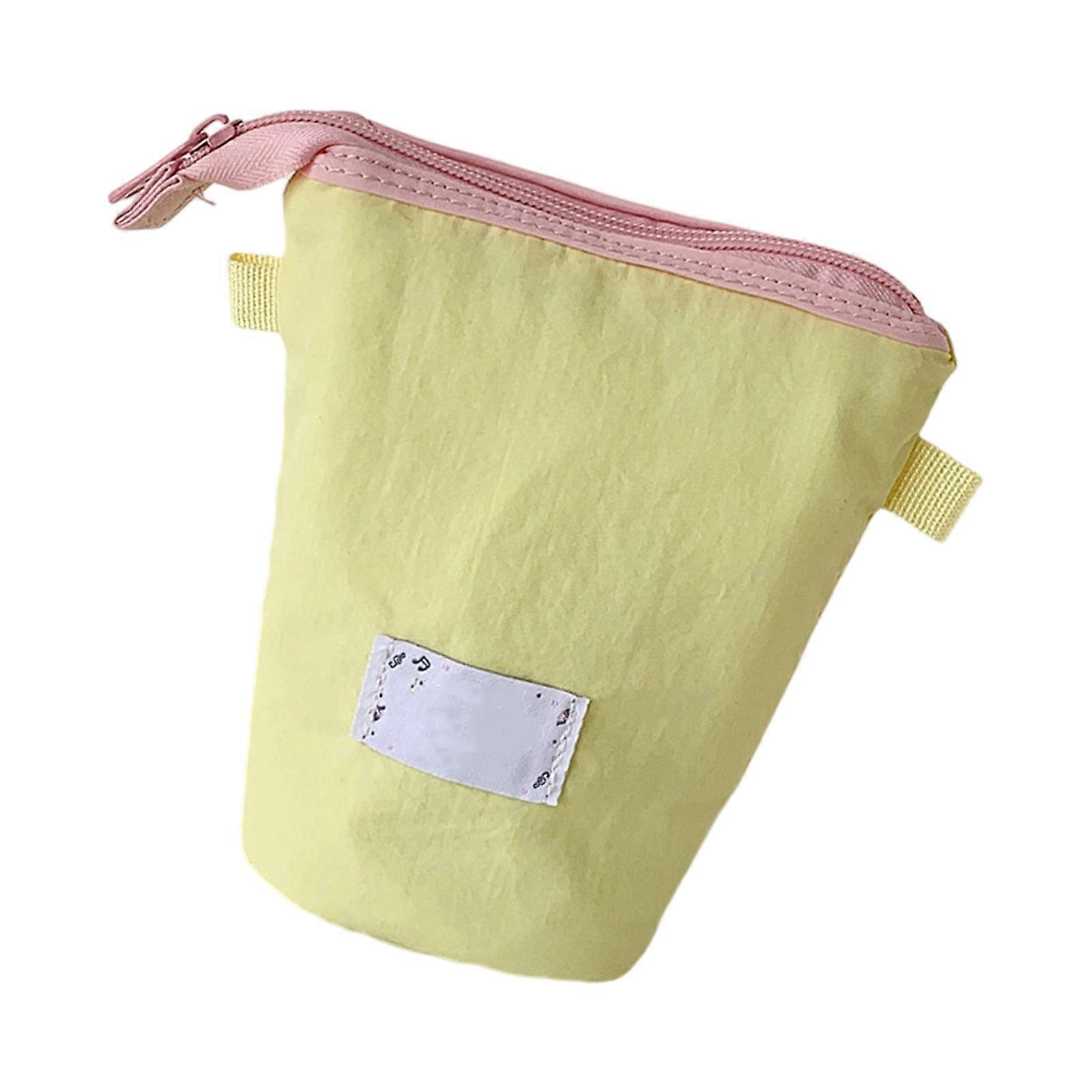 Practical Cotton Pencil Case With Dot Decoration Ample Space Easy Carry Writing Tool Students  Yellow