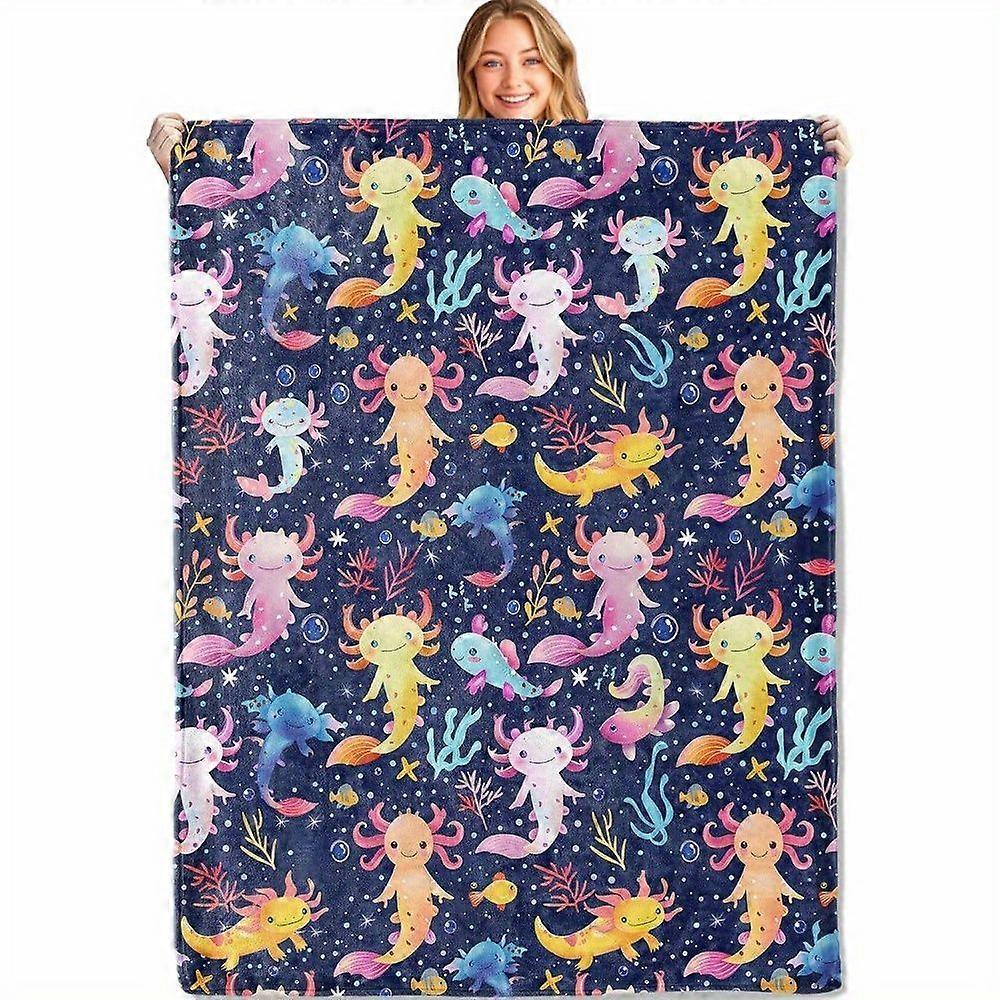 Luxury Cute Axolotl Throw Blanket - Soft Lightweight Flannel, Coral Reef & Underwater Design, 4 Sizes (30x40 to 60x80in)-azxcv435