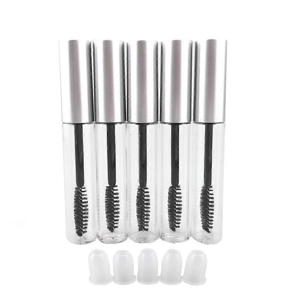 5pcs 10ml Portable Empty Eyelashes Mascara Vials Bottle Tube Container with Brush for Travel and Home (Silver Cap) Silver Cap