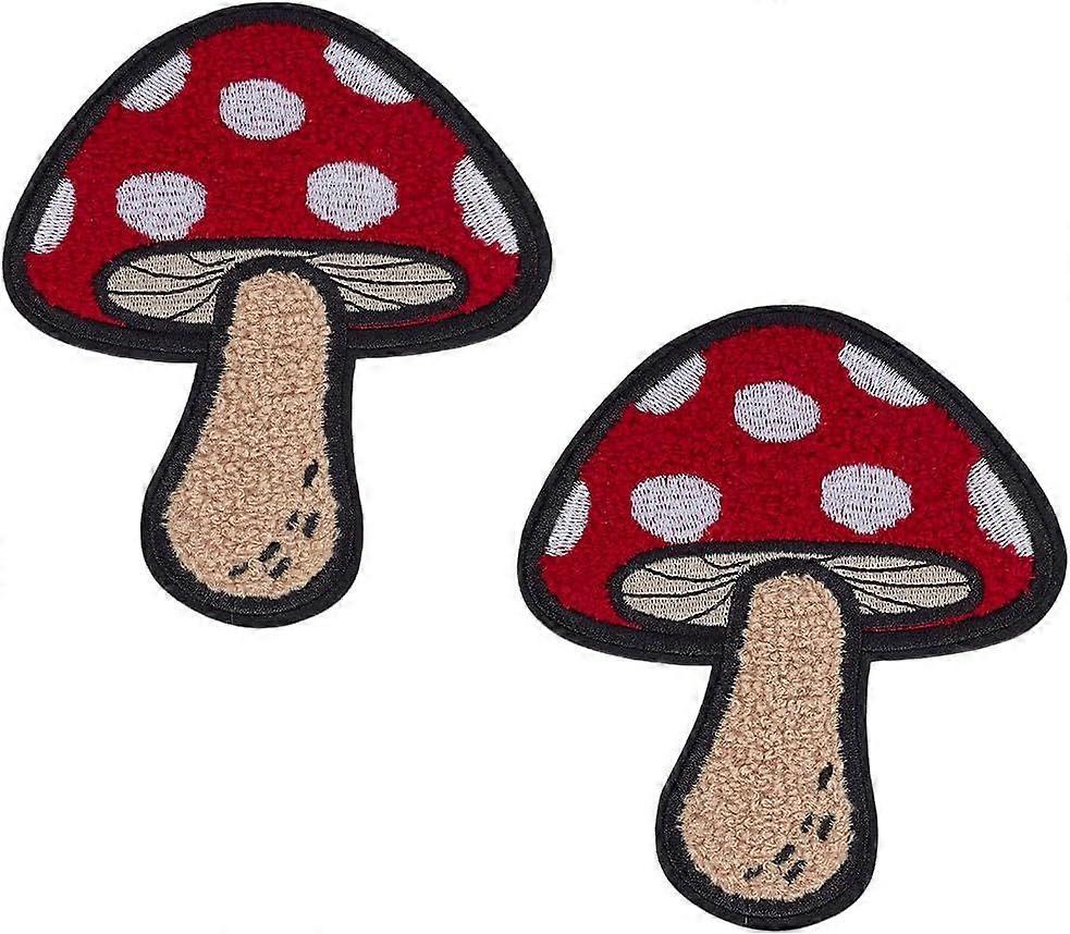2 Pcs Mushroom Chenille Patches Red Mushroom Iron on Patch 4.53x3.94inch Polyester Towel Embroidery Appliques Mushroom Sew on Appliques Patches for Cl