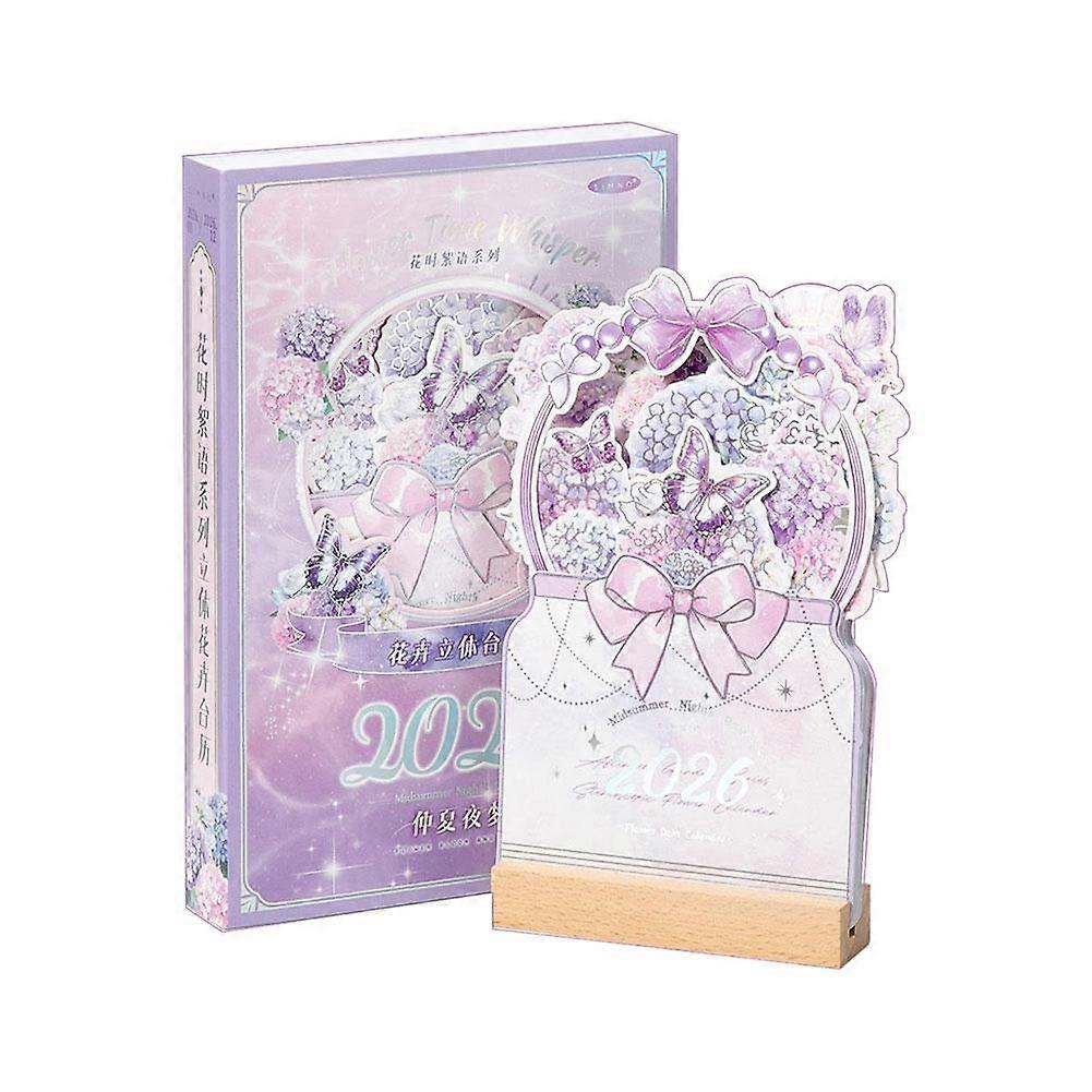 2026 Bloomy Flowers Desk Calendar Floral Design with Memo Function Eco Friendly Paper Timber Block Perfect Gift