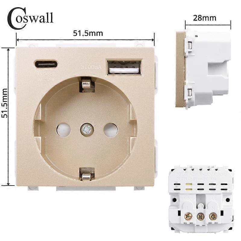 COSWALL 16A EU Socket Module With PD 18W Type-C & QC 3.0 Type-A Dual USB Fast Charger Use For C1/E20/L1/X2/S08 Series Wall Frame