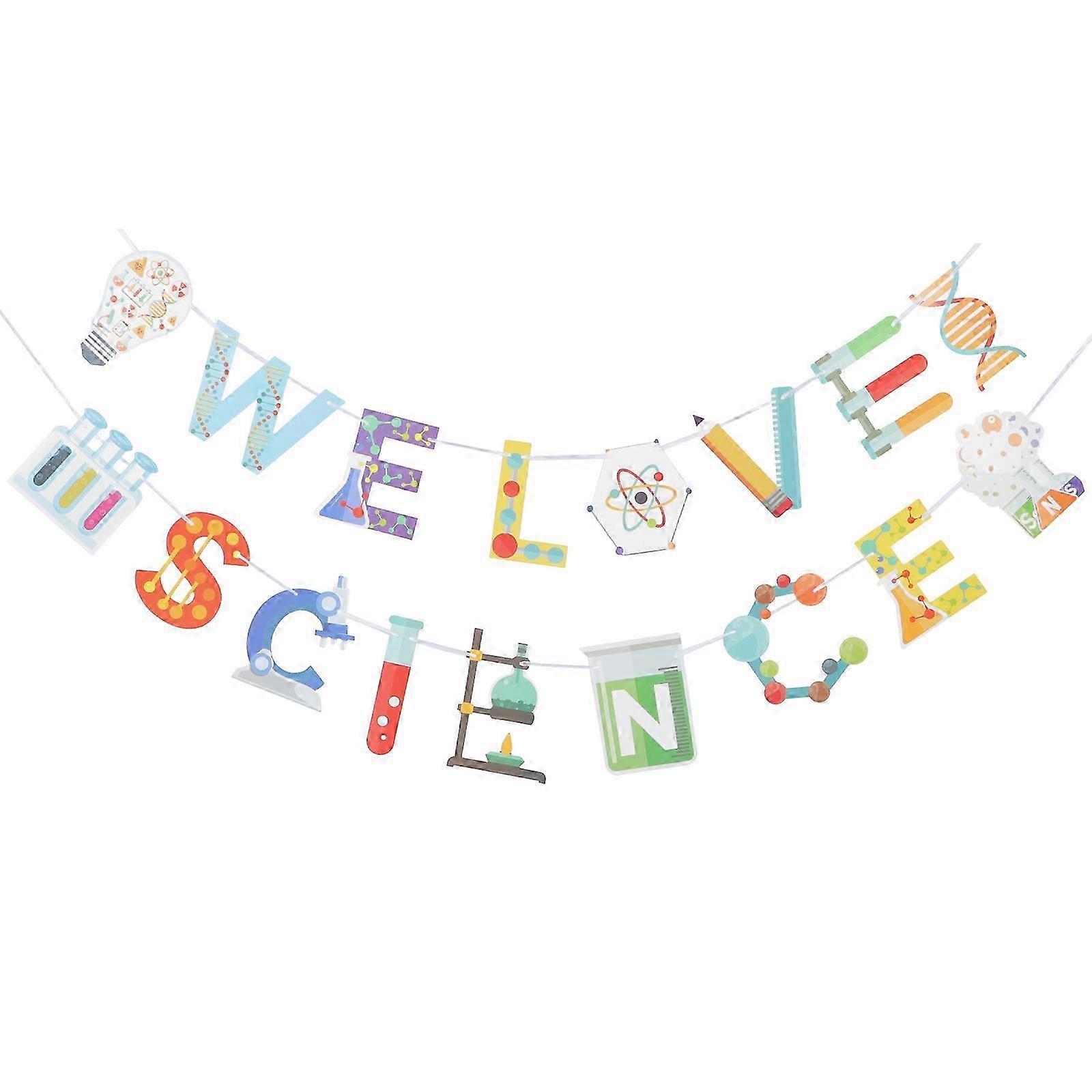 2pcs Science Party Decorations Pull Flag Science Banners Kids Science Decorations
