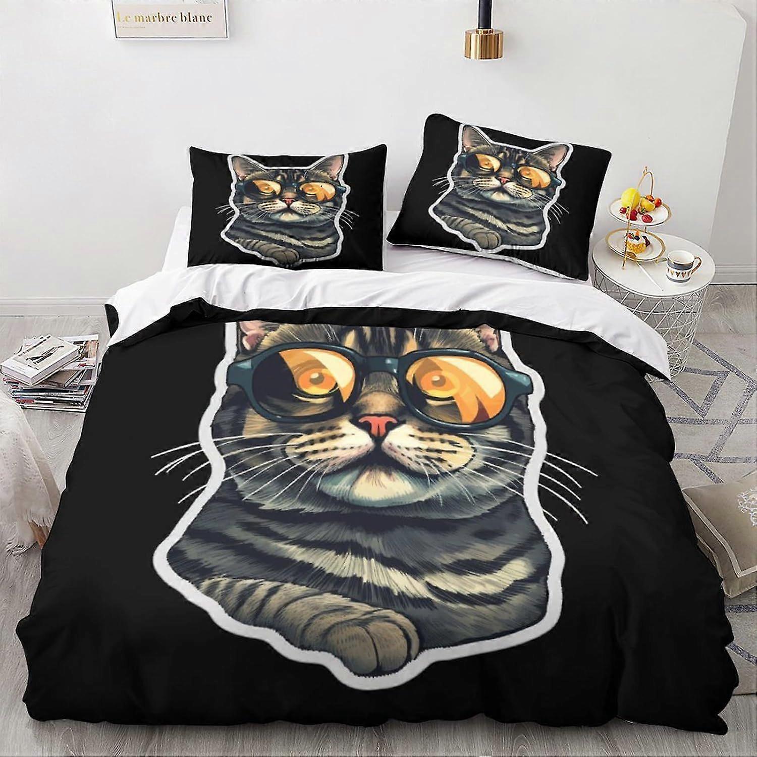 LikeEj Cat 3D غطاء لحاف لطيف وأغطية وسائد ، طقم مفروشات مبطن مطبوع بأنيمي لغرفة النوم - مجموعة غطاء سرير كامل هيبوالرجينيك قابلة للتنفس للغاية