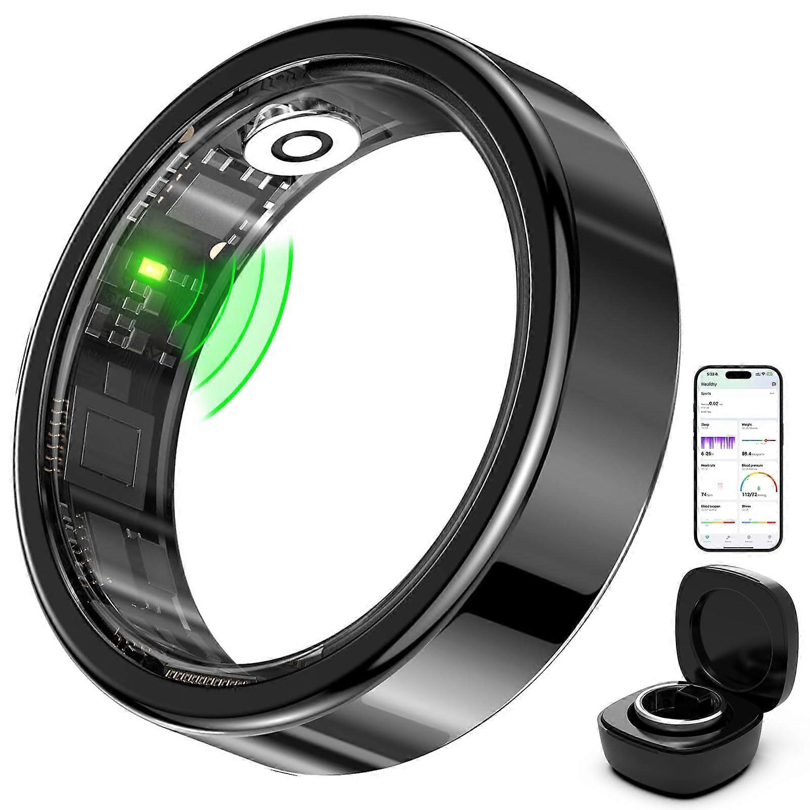 Smart Fitness Ring with 24/7 Health Monitoring, Sleep and Heart Rate Tracker, IP68 Waterproof, 10Day Battery, Black Size 11