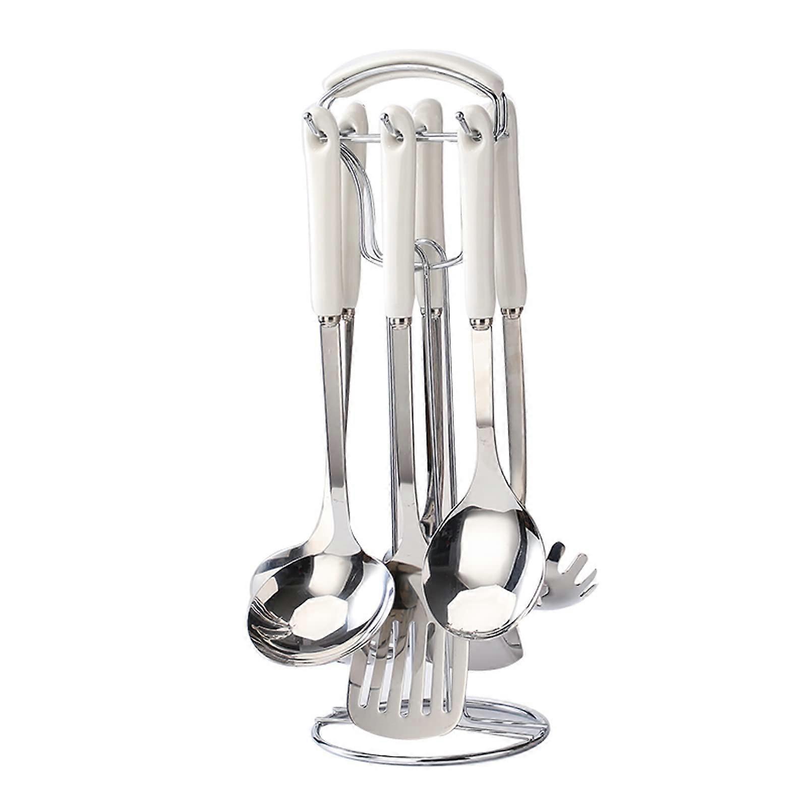 7 Piece Stainless Steel Kitchen Utensil Set with Ceramic Handle, Ergonomic Grip, Rustproof Design