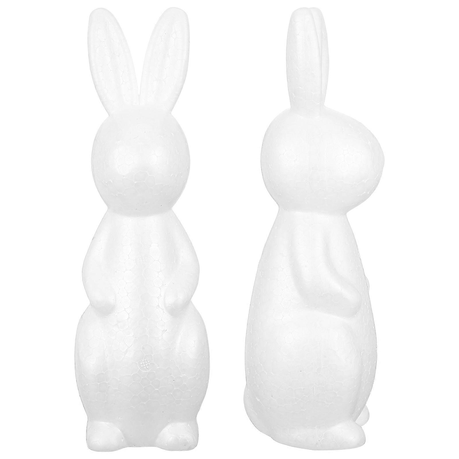 Handmade Foam Rabbit Model for Craft 2Pcs White Polystyrene Bunny Shapes for Painting