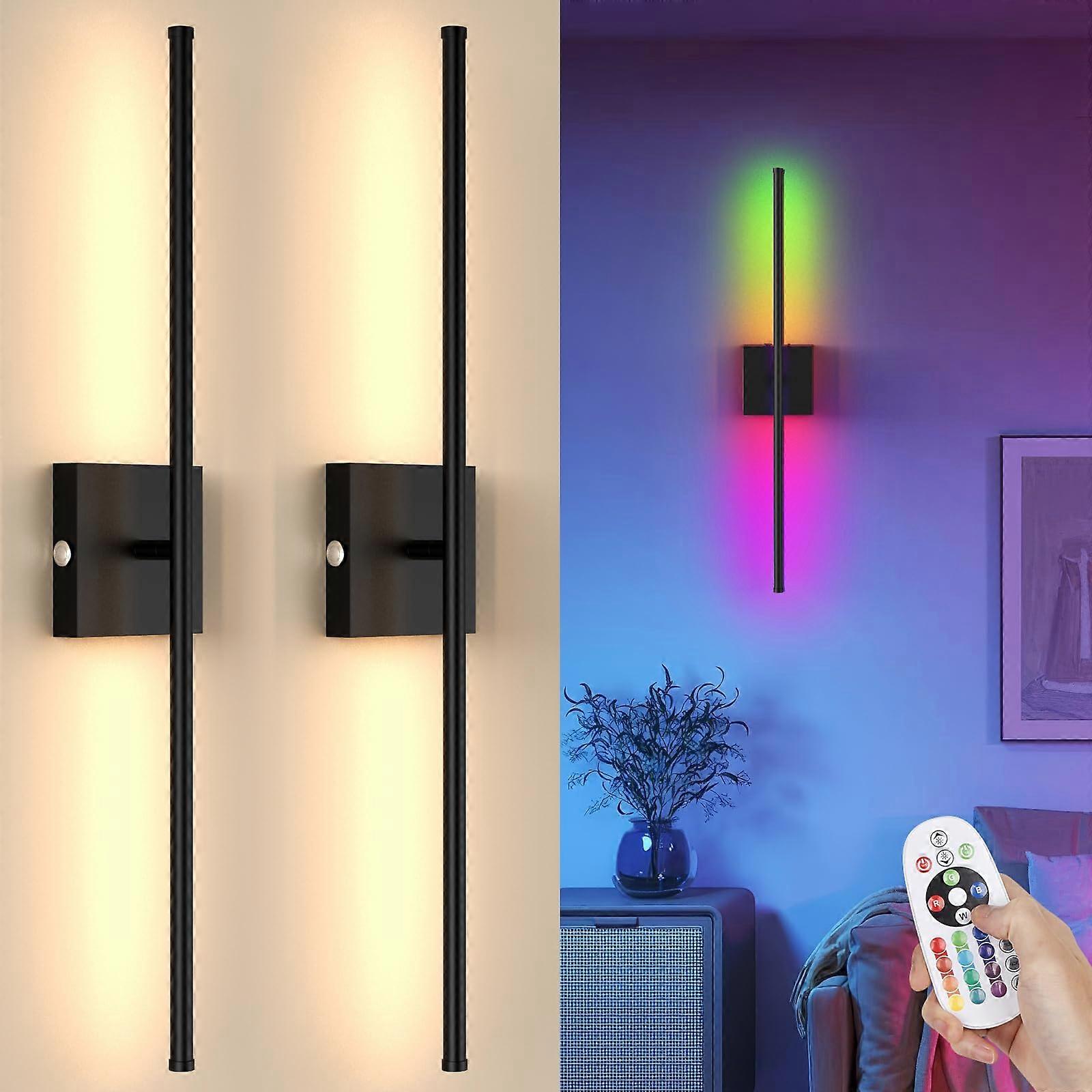 Wireless Wall Sconce Lights Set of 2, Rechargeable RGB LED, Dimmable 350° Adjustable Bedroom Lamps
