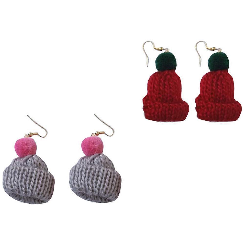 Christmas Ear Knit Hat Earrings for 2Pair Creative Festive Accessories