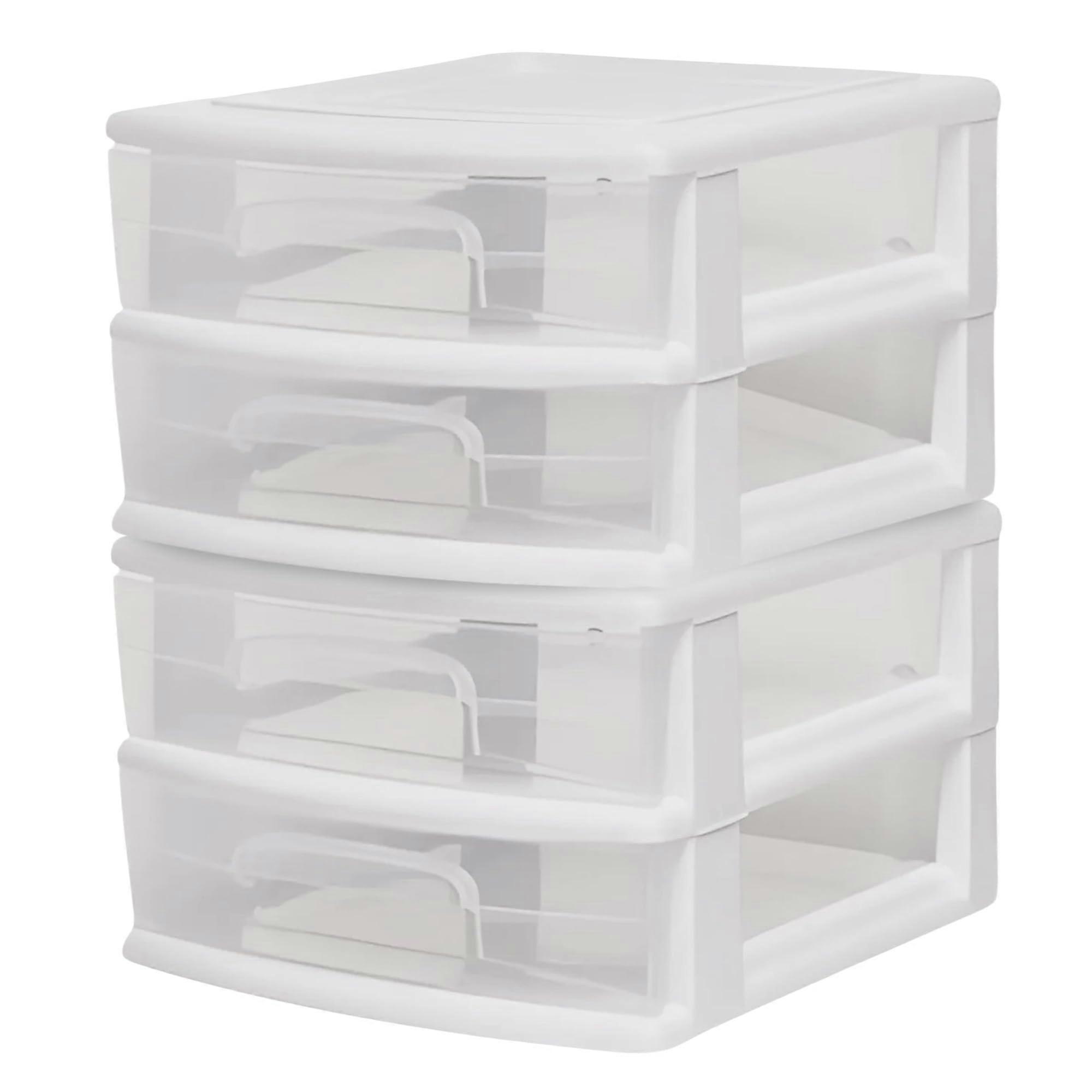 2Pack Plastic Storage Drawers Rolling Cart, White Frame with Clear 2Drawer Design for Home and Office