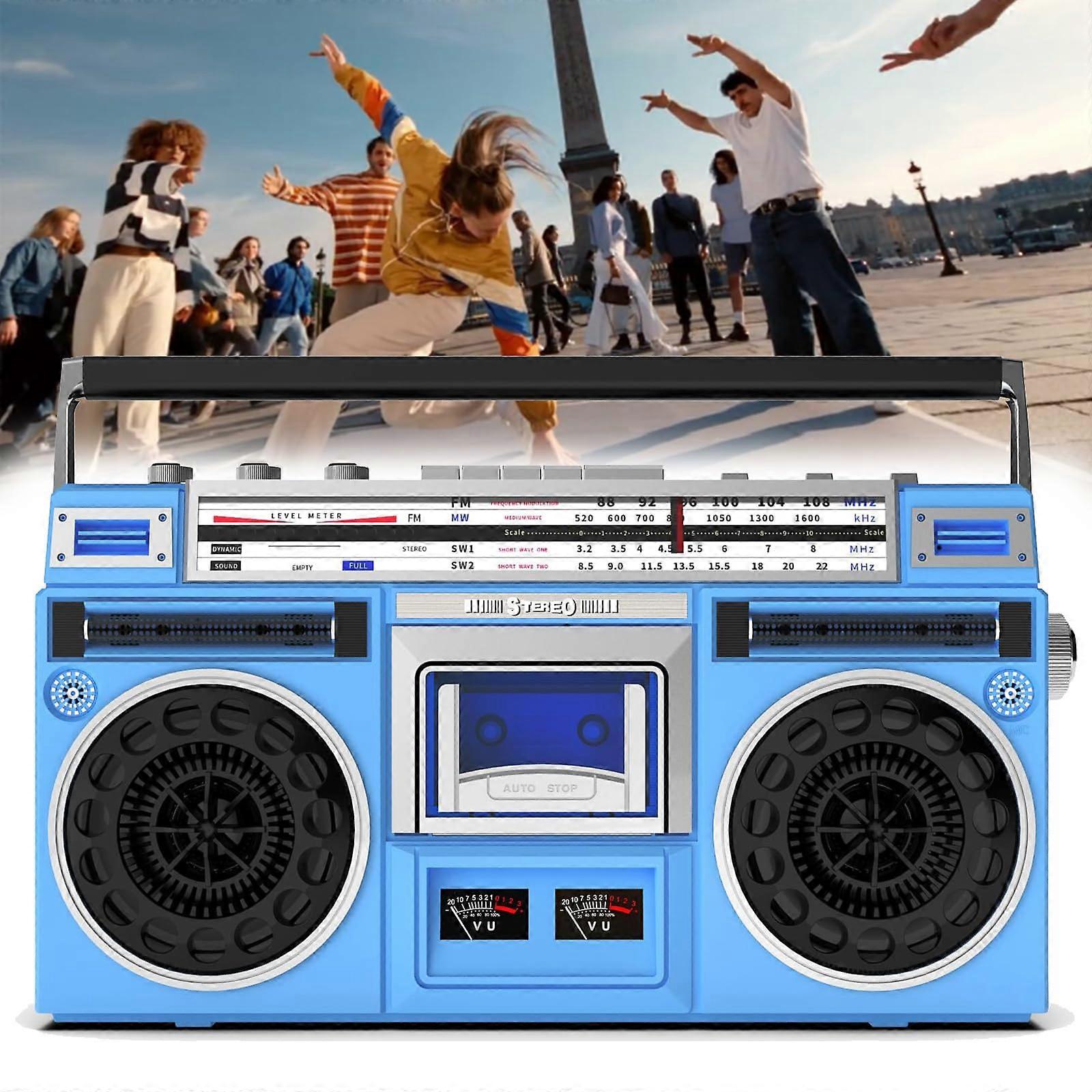 Portable Cassette Stereo Speaker and Tape Player Bluetooth Boombox With Earphone Jack AM/FM/SW Radio SD/USB Input