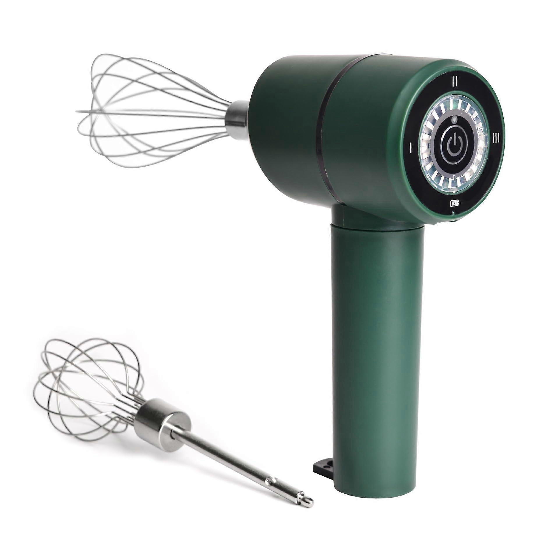 Wireless Handheld Mixer USB Rechargeable 3Speed Egg Beater for Baking with Emerald Green Finish