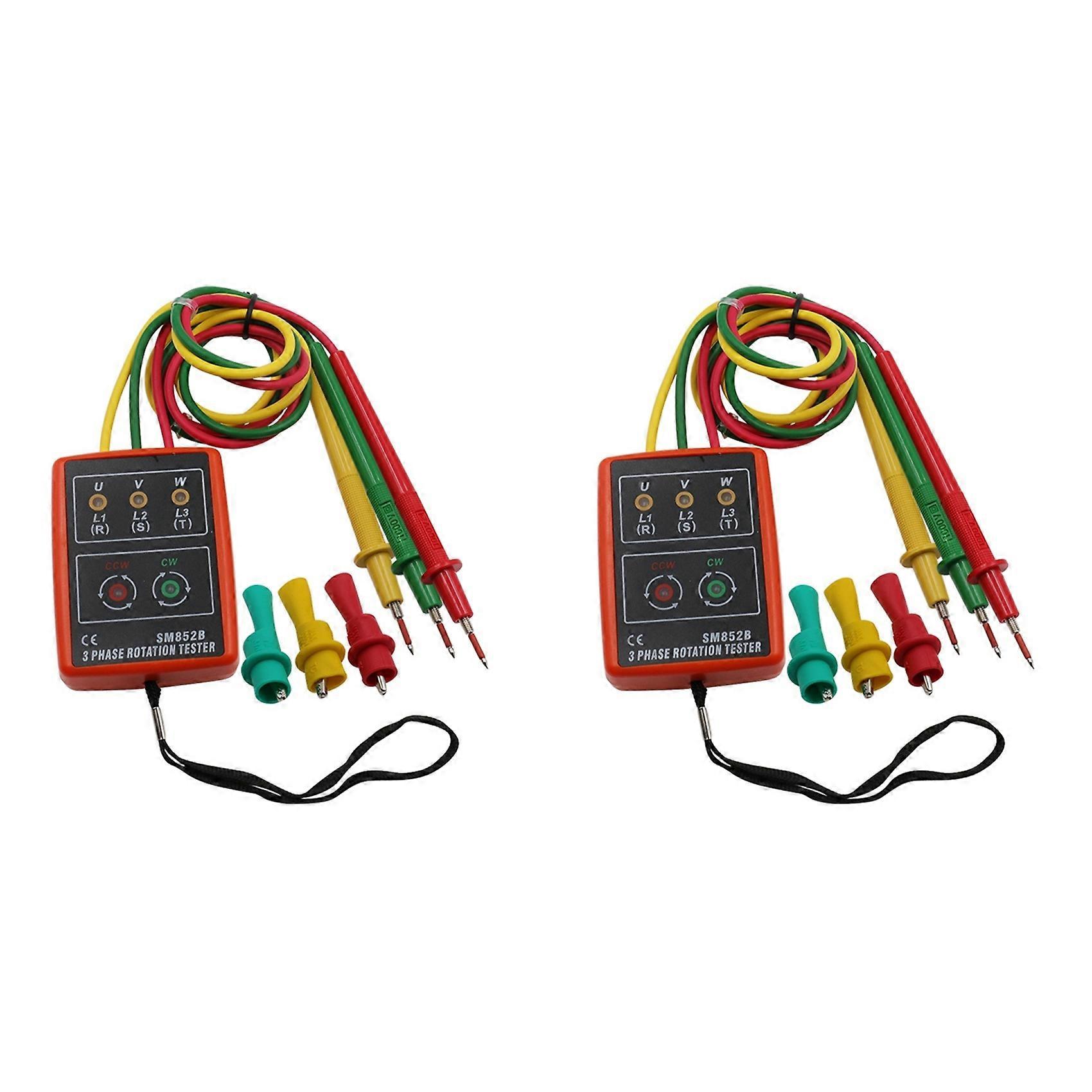 2X 60V-600V AC Three Phase Rotation Indicator Meter Phase Sequence Tester LED Buzzer with Portable Pouch