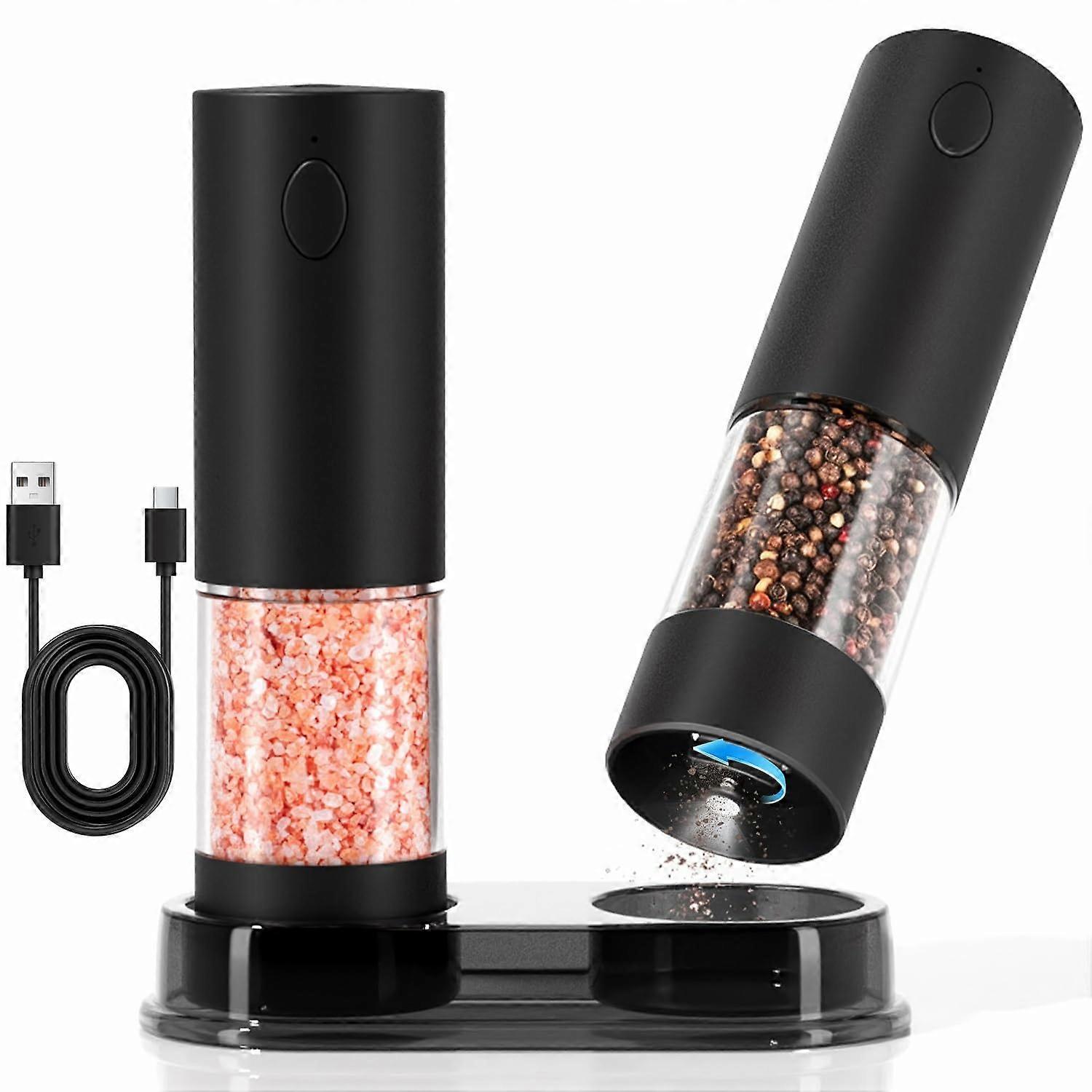 Electric Salt and Pepper Grinder Set USB Rechargeable Adjustable Coarseness LED Light 100ml 2 Pack