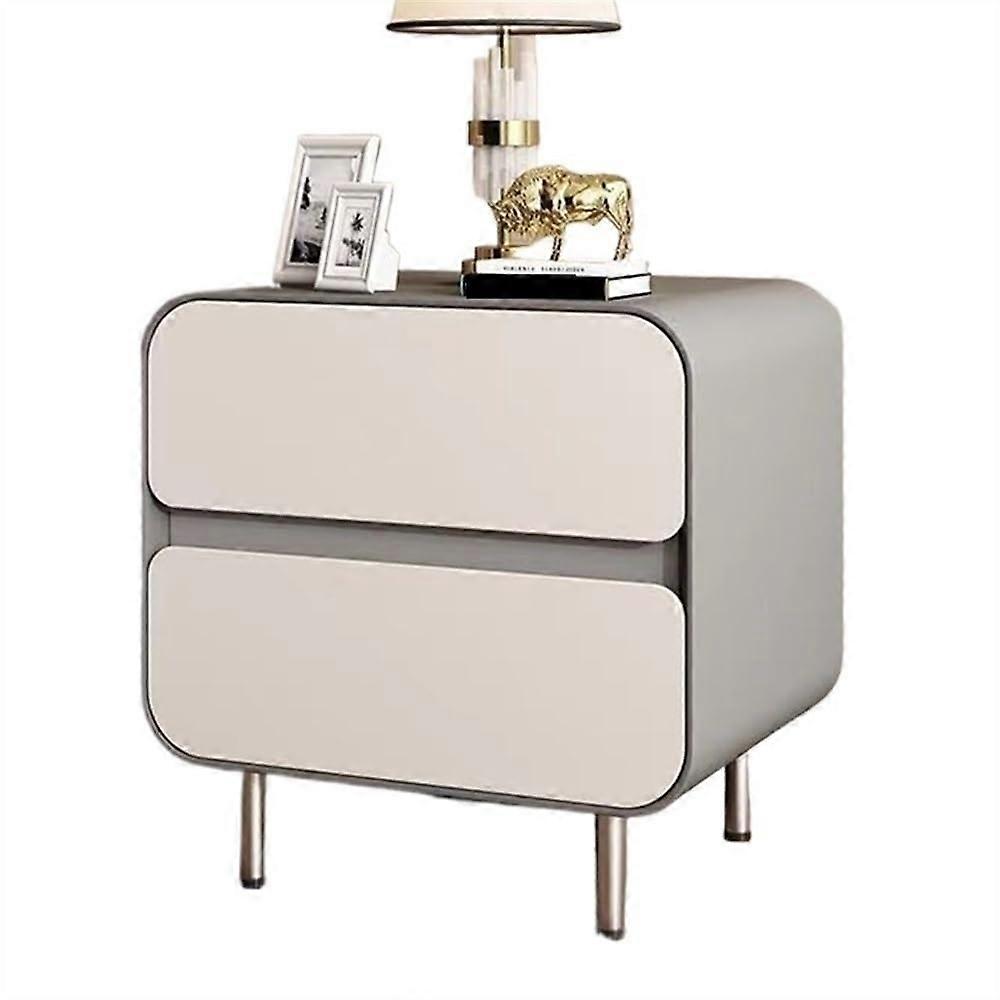 Minimalist Bedside Table with 2 Drawers, Light Grey Modern Nightstand for Small Spaces Bedroom