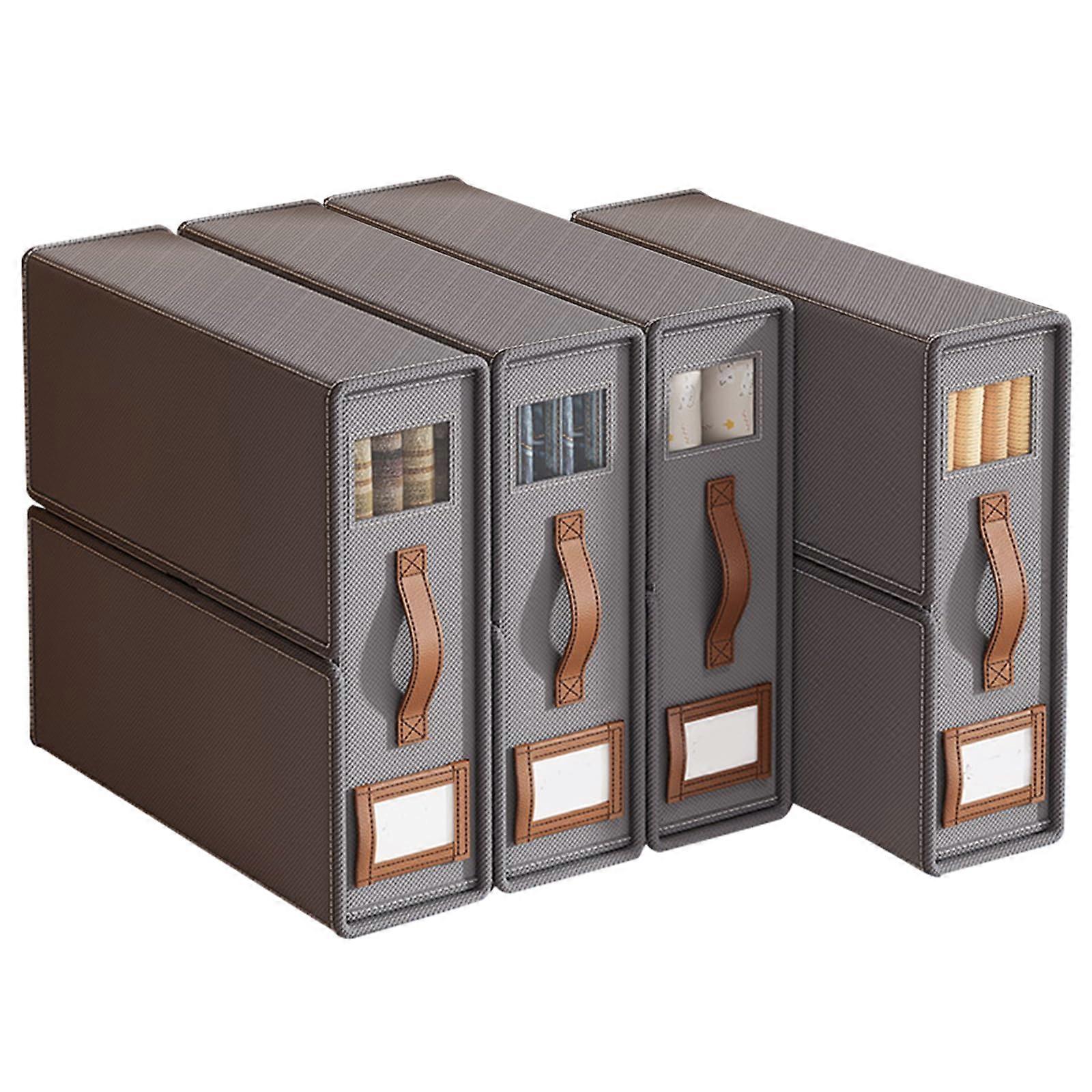 4 Pack Bed Sheet Organizer with Window and Label, Foldable Underbed Storage Box for Bedding Sheets, Duvet Covers, Pillows, Blankets  Grey