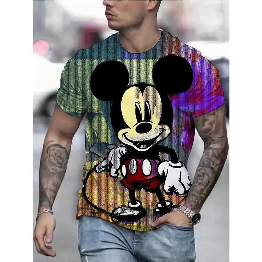 T-shirt manches courtes col rond pour homme, estival et d��contract��, Vintage, surdimensionn��, imprim�� en 3D, Disney Mickey Mouse, 2026