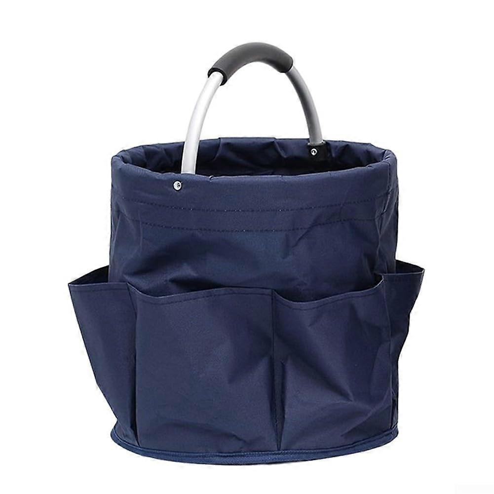 Navy Blue Foldable Picnic Basket with Multifunctional Storage for Beach and Home Use